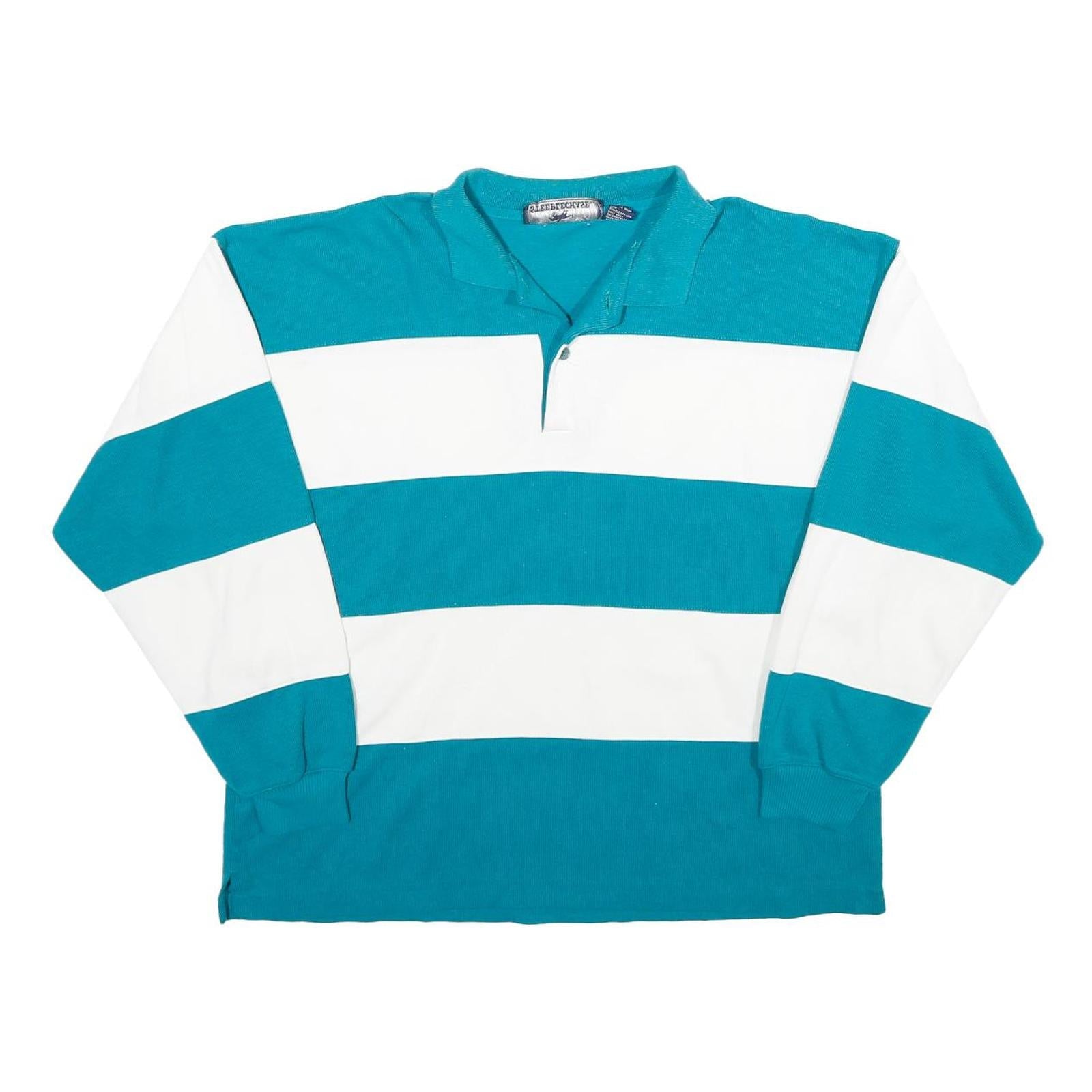 STEEPLECHASE Womens Blue & White Rugby Stripe Collared L Sweatshirt Refurbished - N/A refurbished available on Cerqular