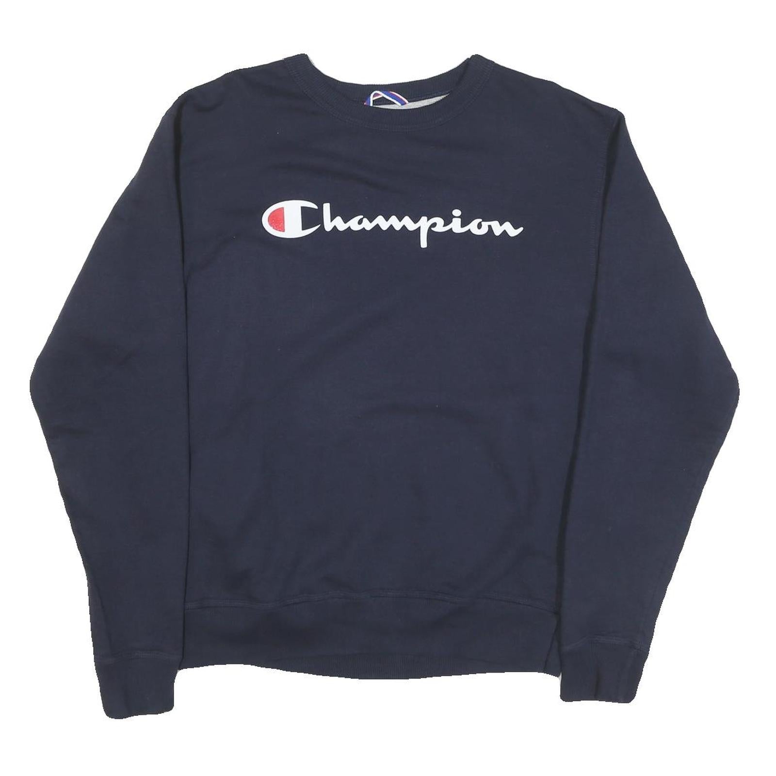 CHAMPION Mens Navy Blue Cotton Blend Crew Neck M Logo Sweatshirt Pullover Refurbished - N/A refurbished available on Cerqular