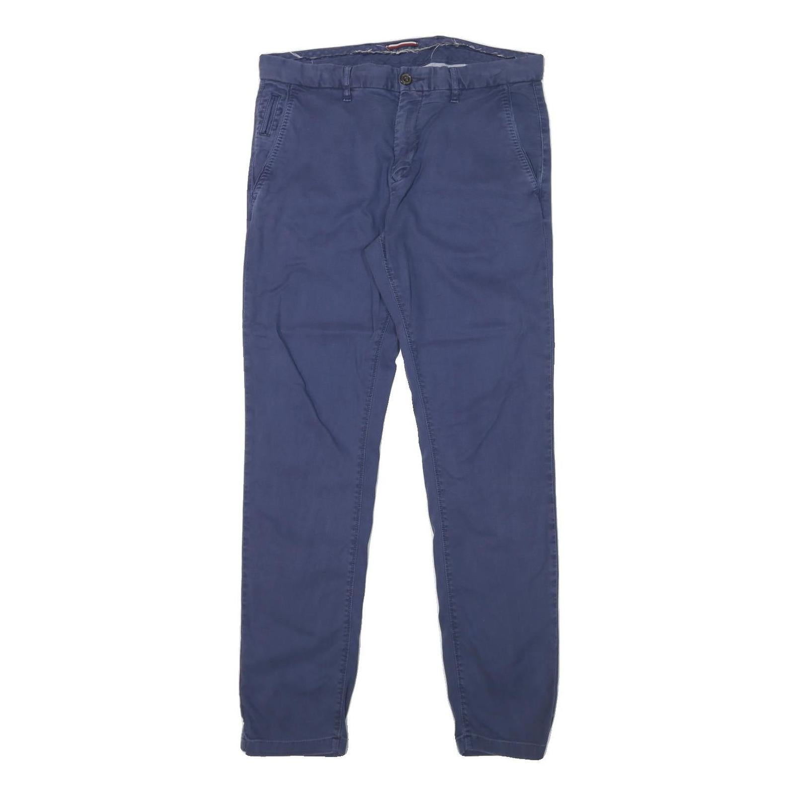 TOMMY HILFIGER Mens Cotton Blend Blue Slim Straight Trousers W32 L30 Classic Zip Refurbished - N/A refurbished available on Cerqular