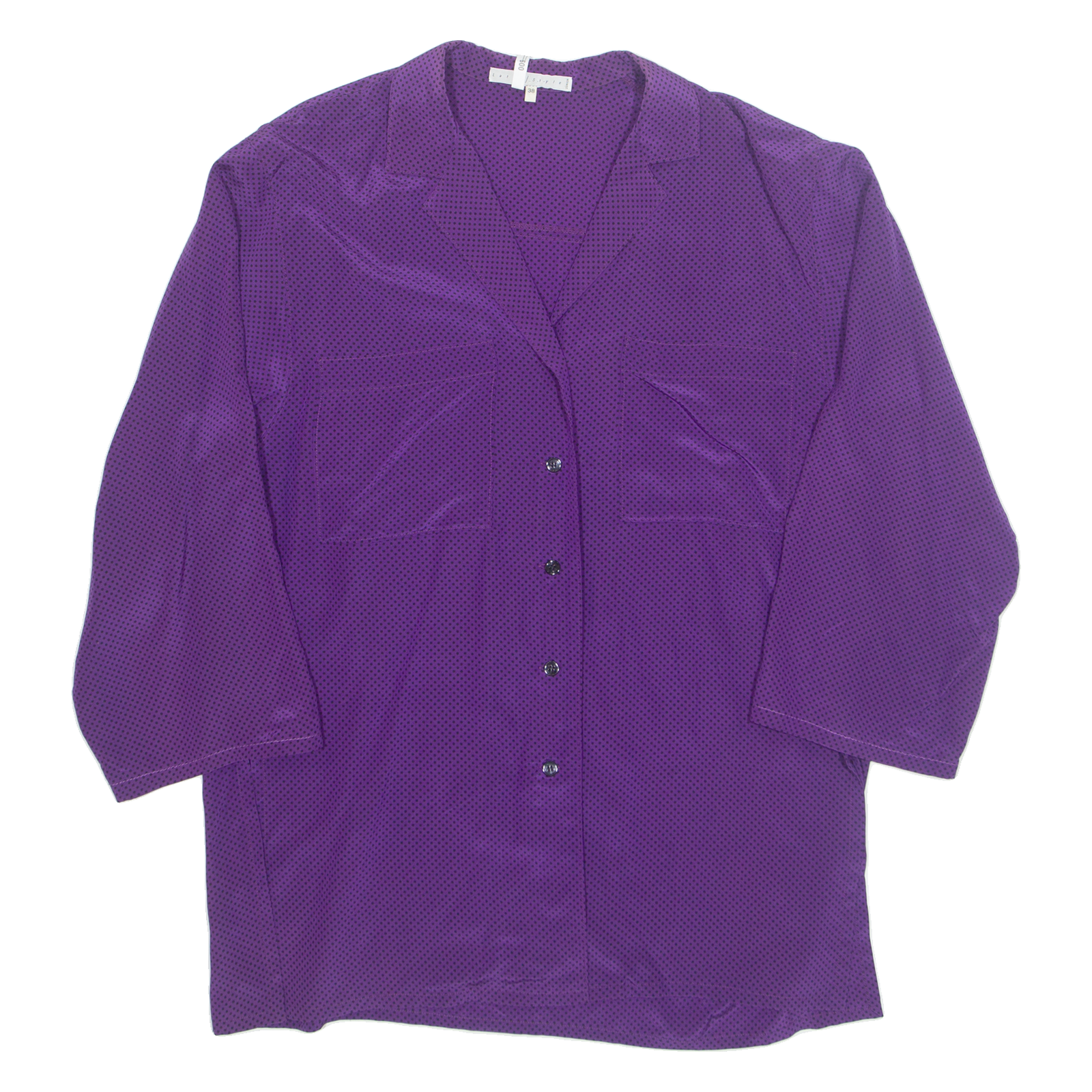 LATAA STYLE Womens Printed Shirt Purple Collared 3/4 Sleeve Spotted S Refurbished - N/A refurbished available on Cerqular
