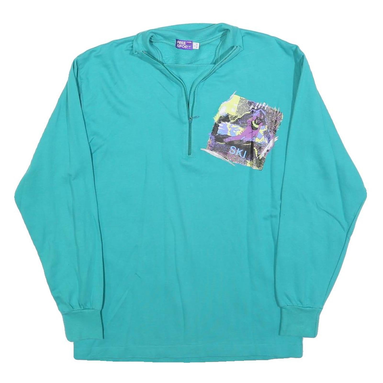 FREE SPORT Mens Blue Crew Neck S Ski Graphic Print Half Zip Sweatshirt Refurbished - N/A refurbished available on Cerqular
