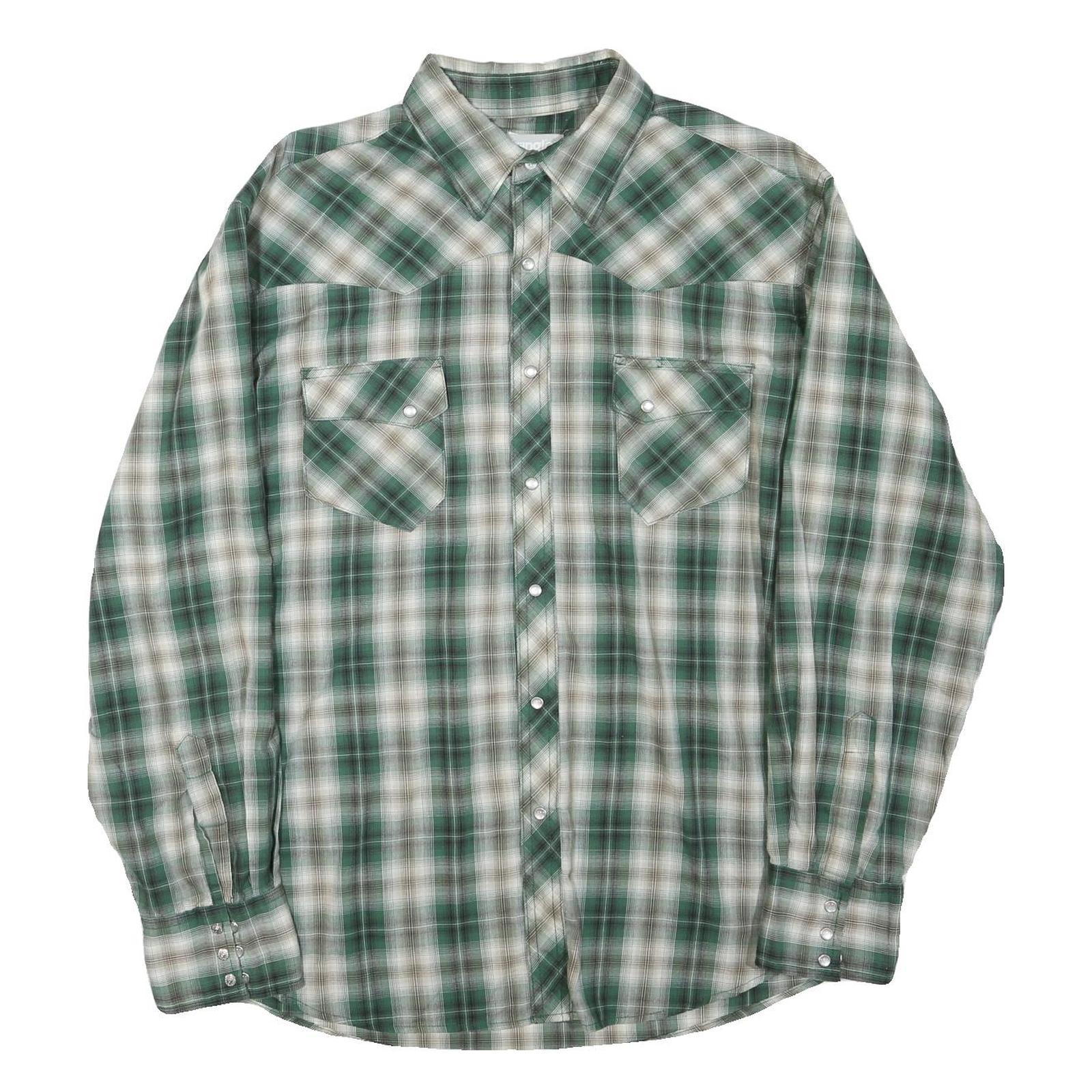 WRANGLER Mens Green & Cream Check Shirt L Long Sleeve Button-Front Casual Cotton Refurbished - N/A refurbished available on Cerqular