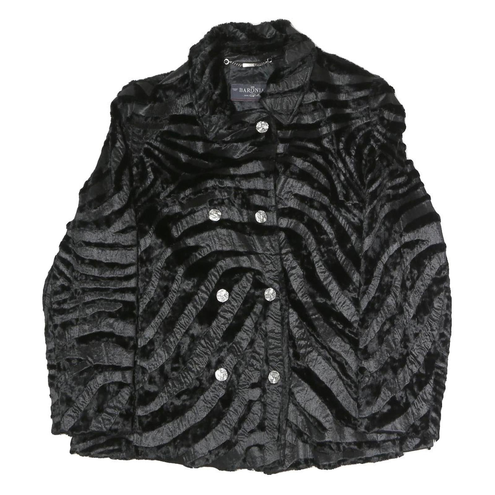 BARONIA Womens Black Polyester Blend Button Jacket M Textured Faux Fur Refurbished - N/A refurbished available on Cerqular