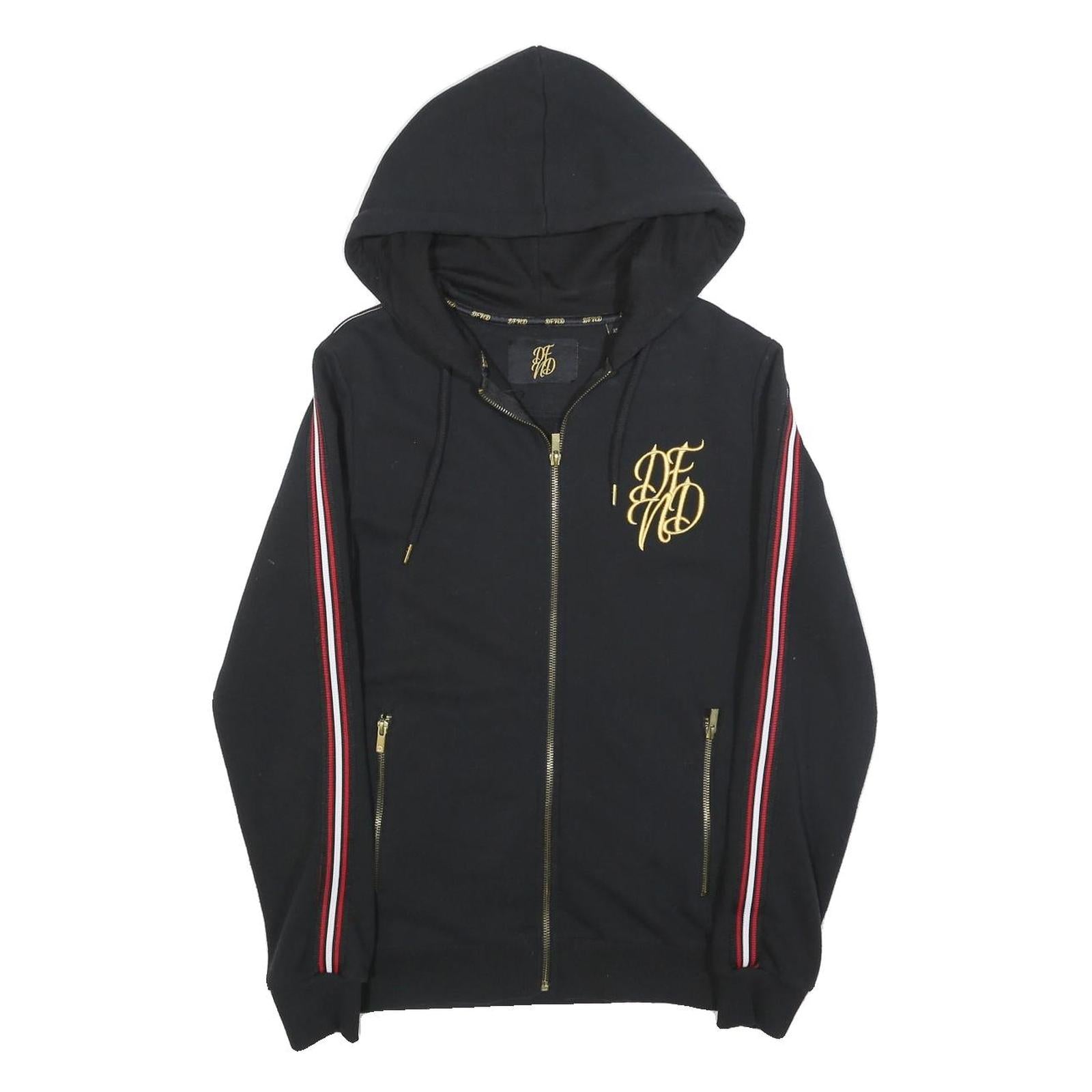 NFND Mens Black Zip Up Hoodie XS Gold Logo Striped Sleeve Cotton Blend Refurbished - N/A refurbished available on Cerqular
