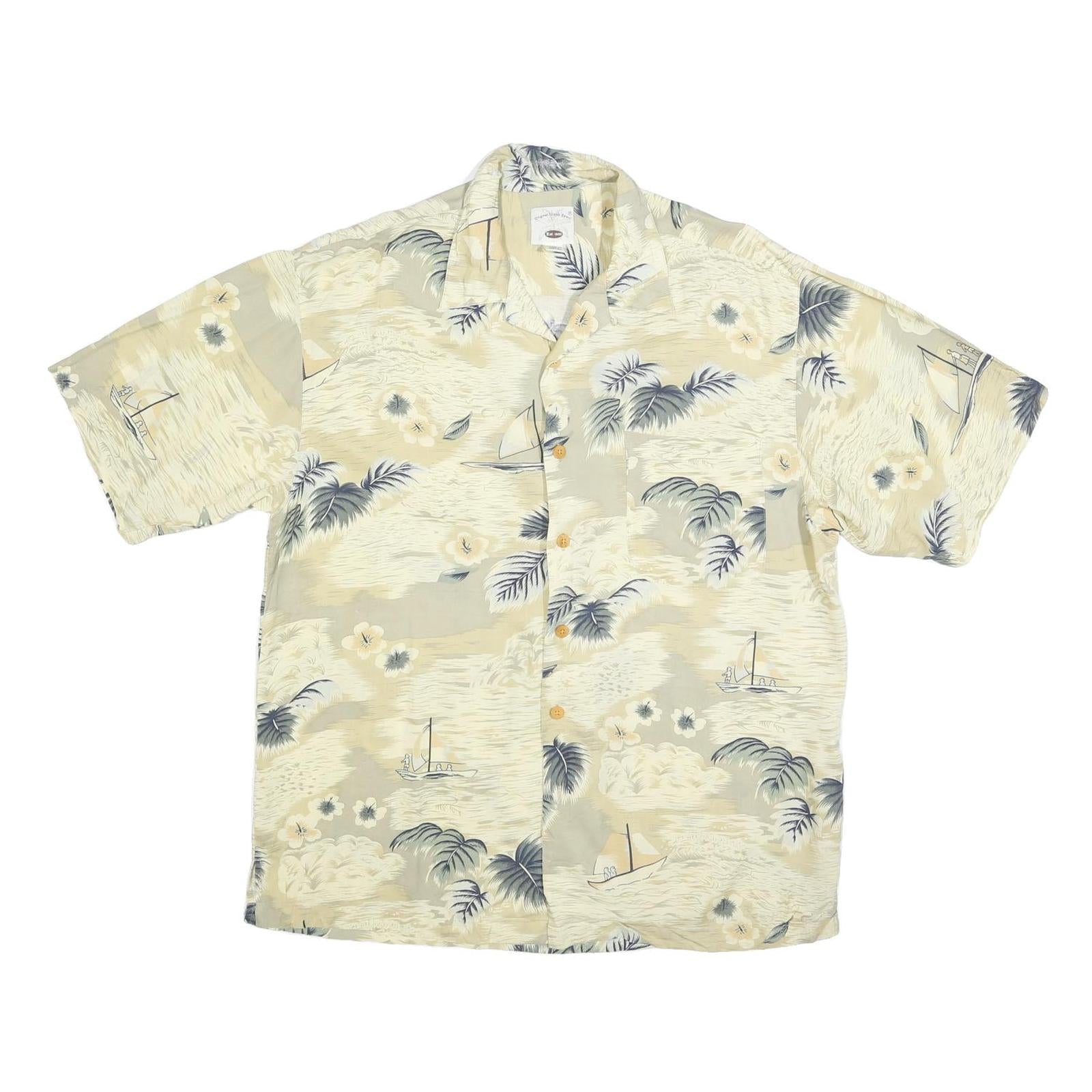 ORIGINAL ISLAND SPORT Mens Beige & Grey Hawaiian Shirt M Beach Casual Relaxed Refurbished - N/A refurbished available on Cerqular