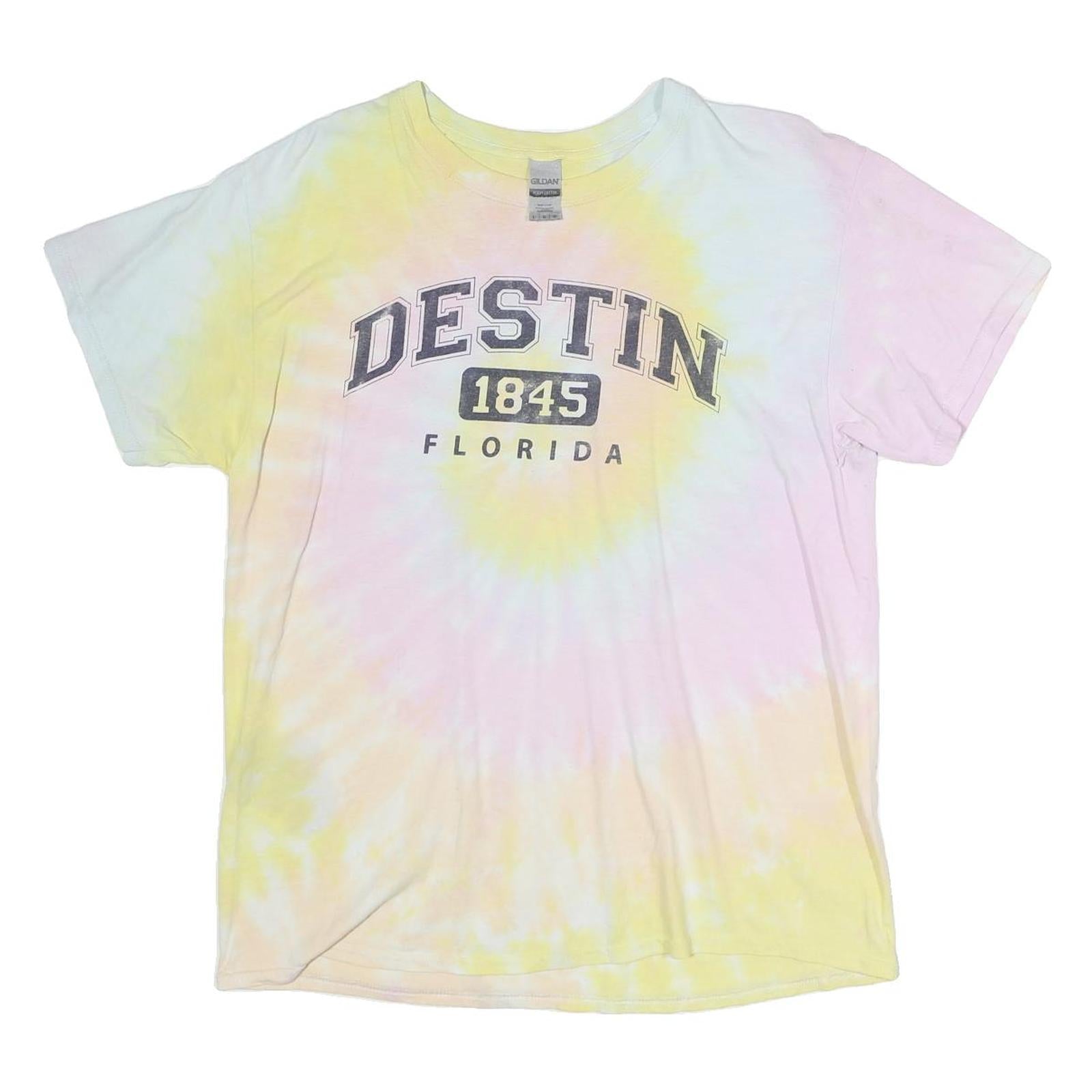 GILDAN Mens Yellow & Pink Destin Florida Graphic T-Shirt L Short Sleeve Crew Refurbished - N/A refurbished available on Cerqular