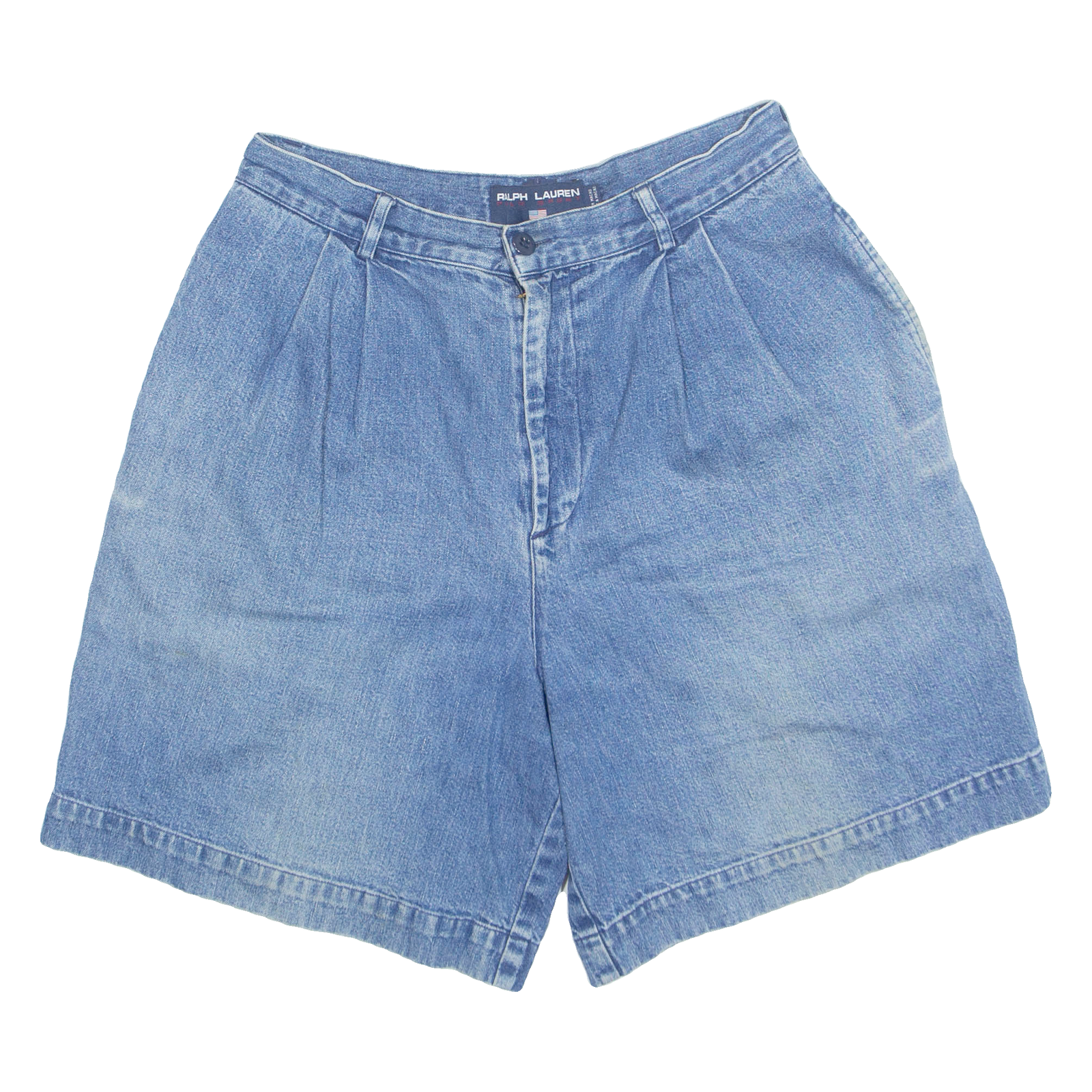 RALPH LAUREN Polo Denim High Waist Womens Chino Shorts Blue 90s UK 10 W30 Refurbished - N/A refurbished available on Cerqular
