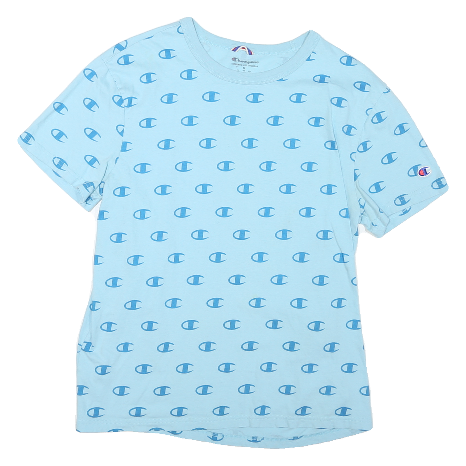 Buy CHAMPION Mens Blue All Over Logo Print T-Shirt M Short Sleeve Crew Neck Cotton Refurbished - $15.59 CHAMPION Mens Blue All Over Logo Print T-Shirt M Short Sleeve Crew Neck Cotton Refurbished - N/A refurbished available on Cerqular