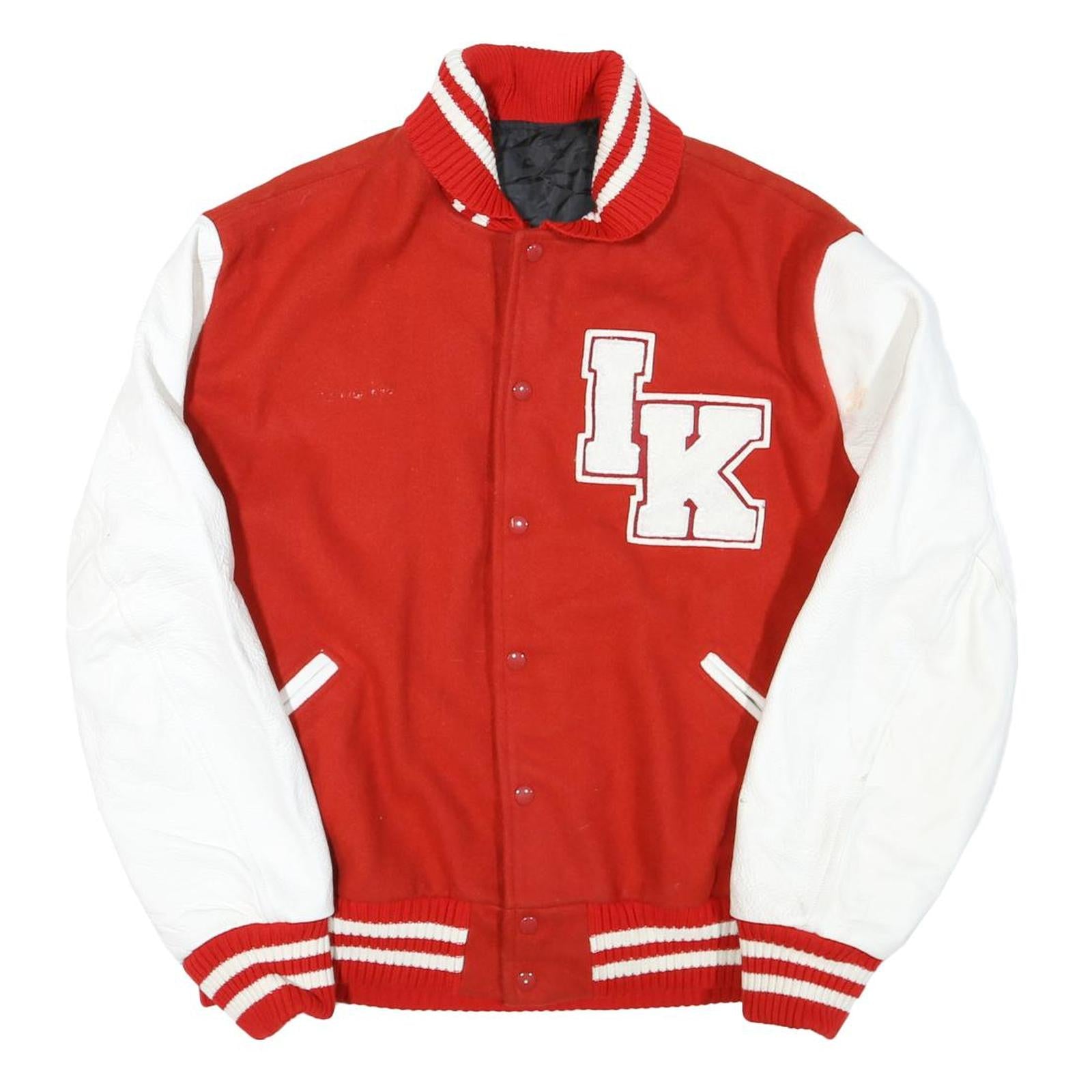 Mens Red & White Ikuna Koa Varsity Jacket L Polyester Blend Button Closure Refurbished - N/A refurbished available on Cerqular