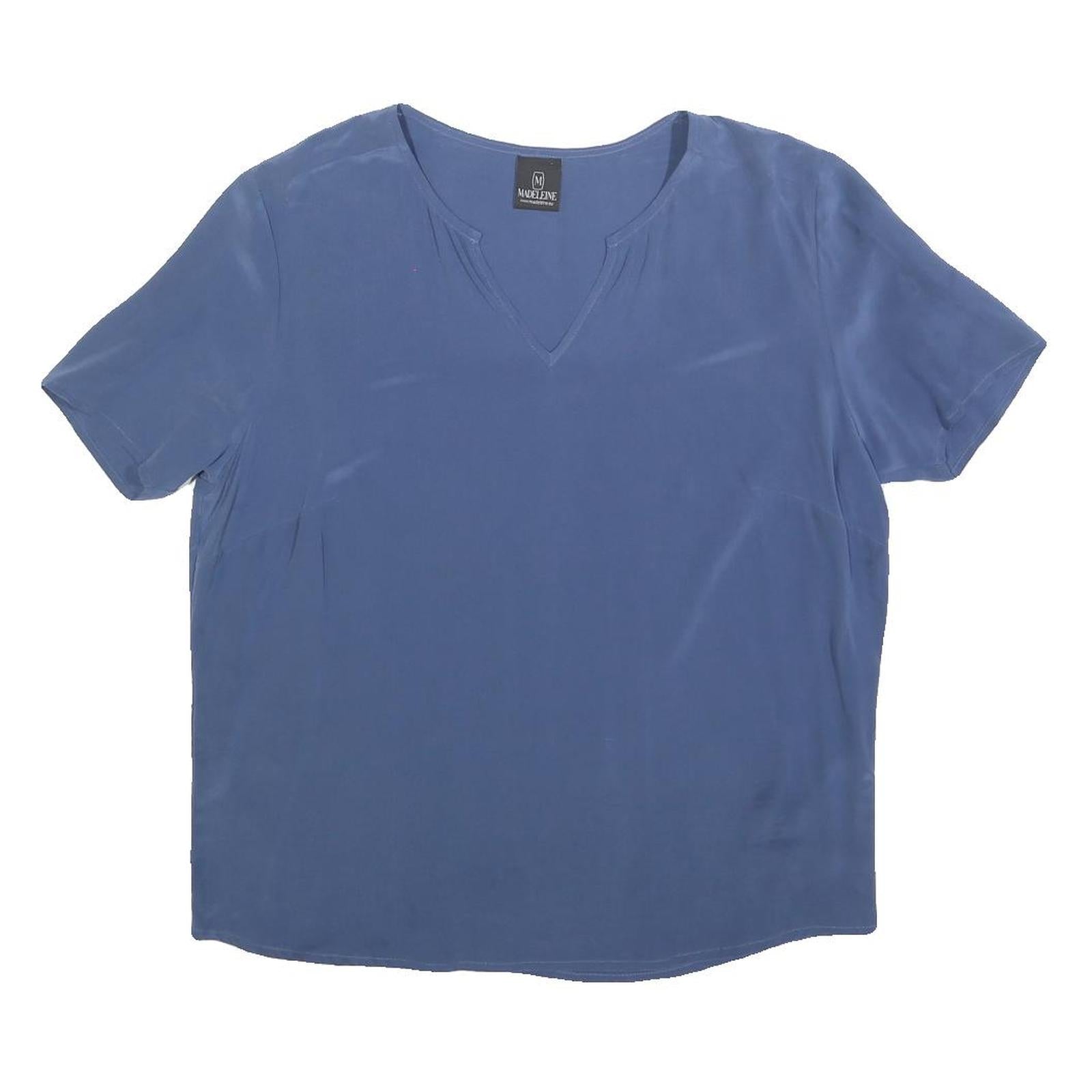 MADELEINE Womens Blue Basic Short Sleeve V-Neck Top L Lightweight Refurbished - N/A refurbished available on Cerqular