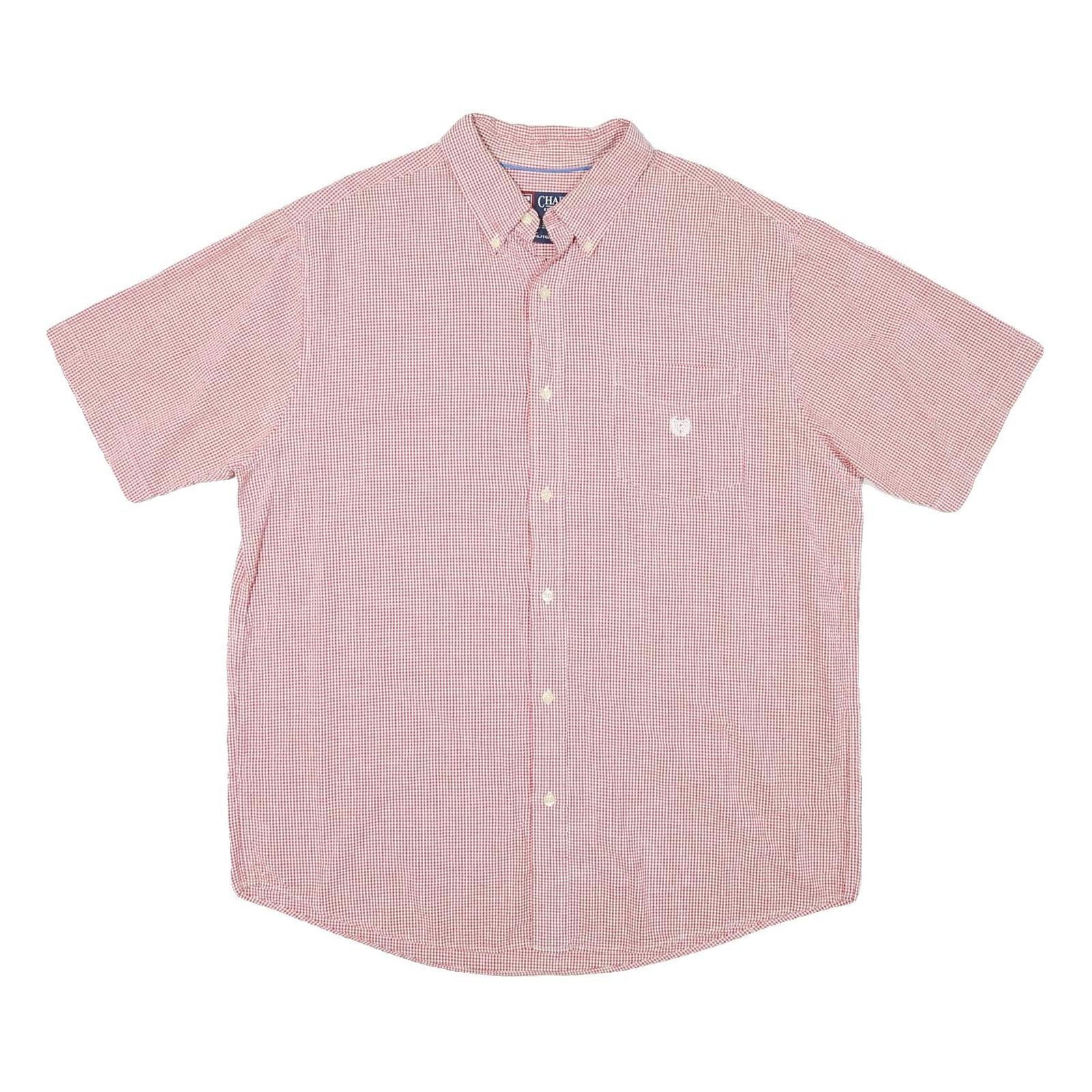 CHAPS Mens Red Check Shirt XL Button Down Casual Cotton Blend Short Sleeve Refurbished - N/A refurbished available on Cerqular
