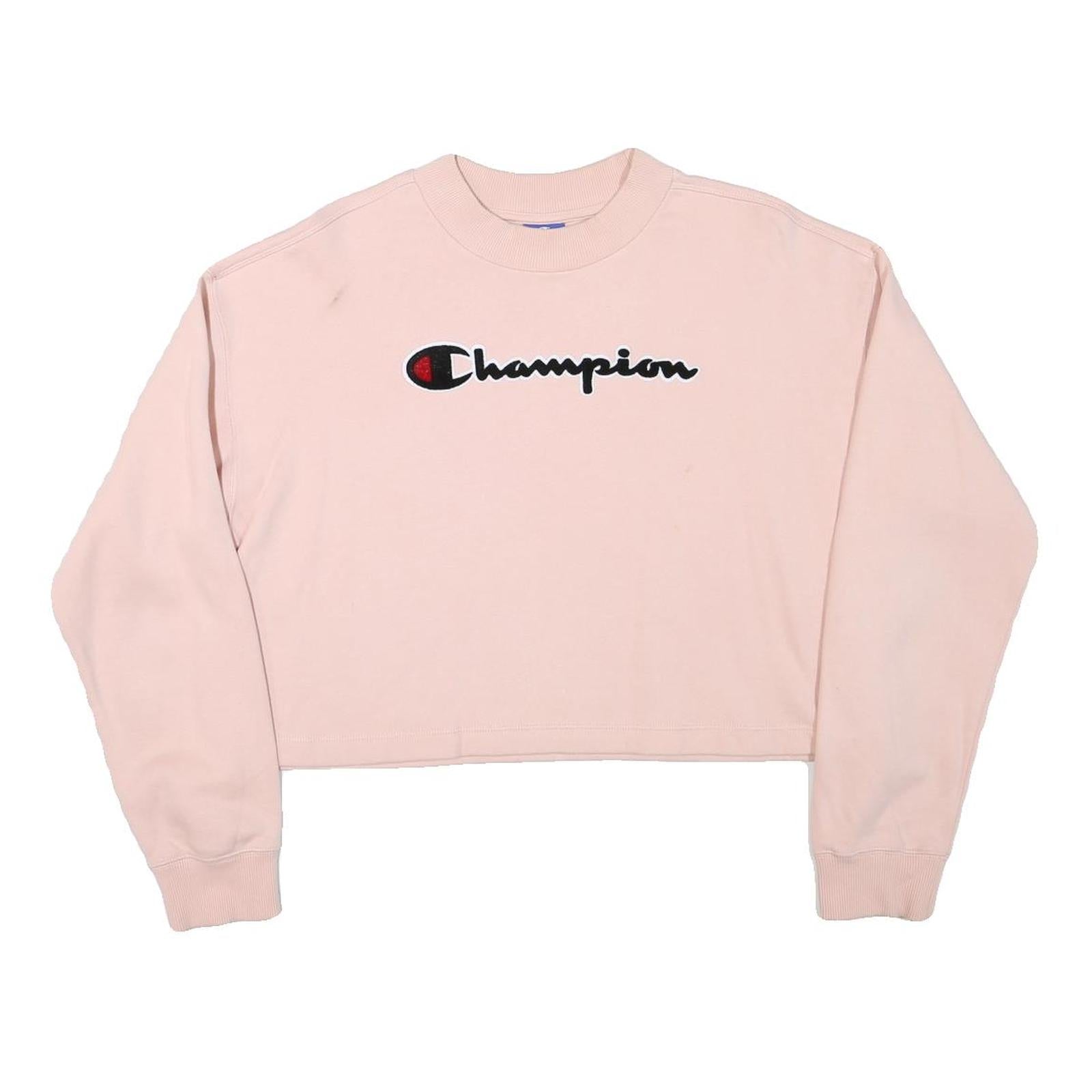 CHAMPION Womens Pink Cropped Crew Neck Sweatshirt XL Embroidered Logo Casual Refurbished - N/A refurbished available on Cerqular