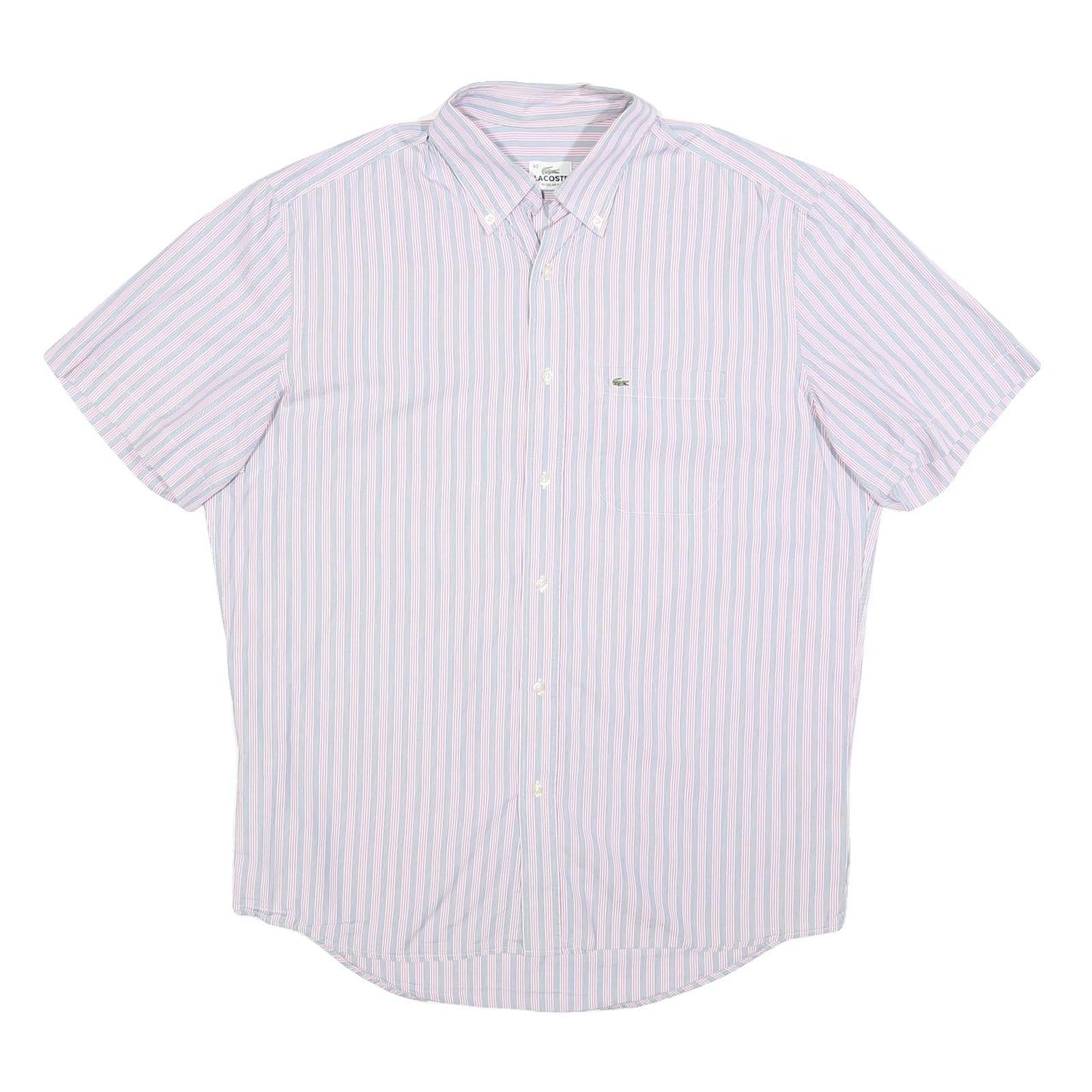 LACOSTE Mens Blue & Pink Stripe Shirt L Button-Down Collar Short Sleeve Cotton Refurbished - N/A refurbished available on Cerqular
