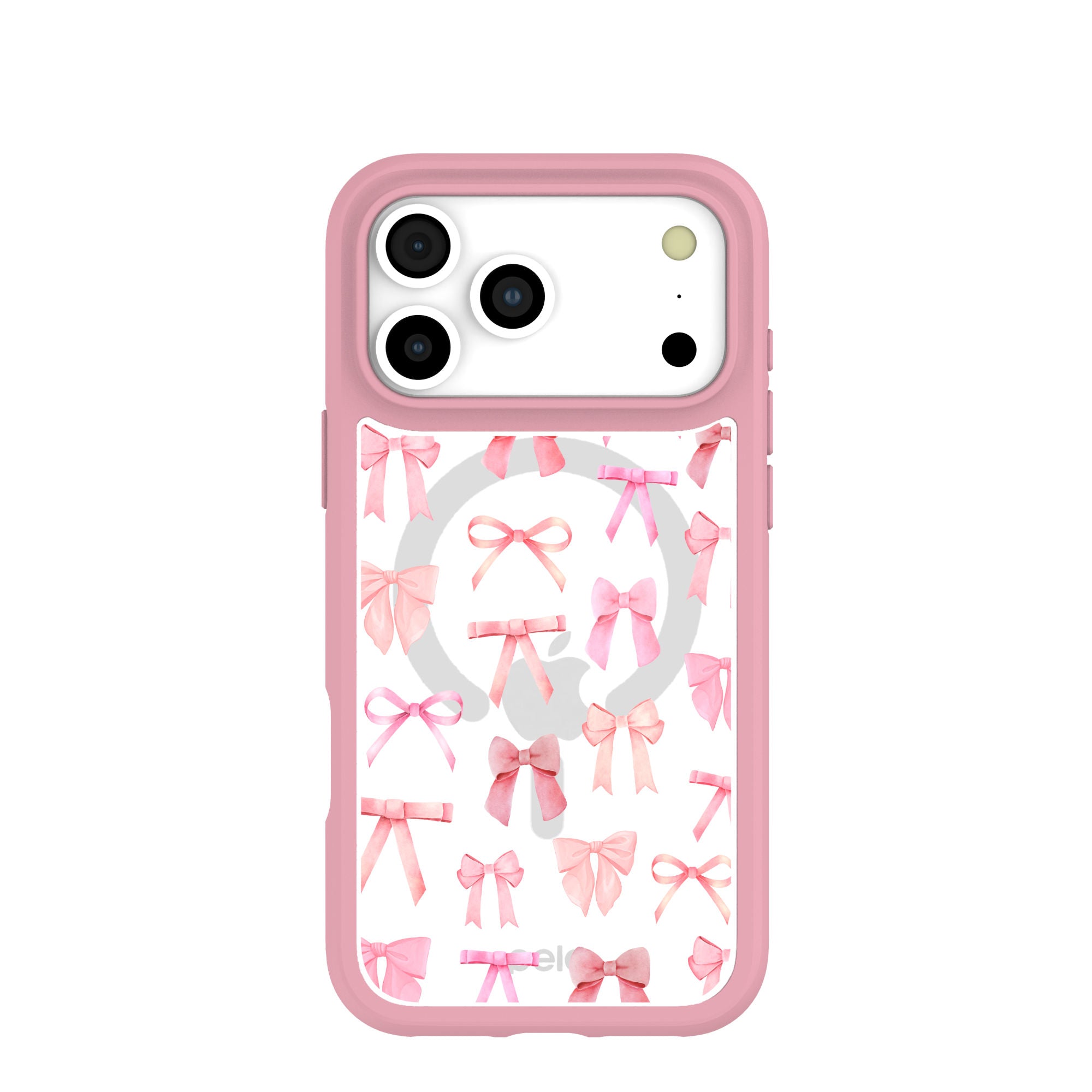 Clear Rosy Bows iPhone 17 Pro Max Case With Petal Pink Ridge (MagSafe included) Refurbished - Pela Case refurbished available on Cerqular