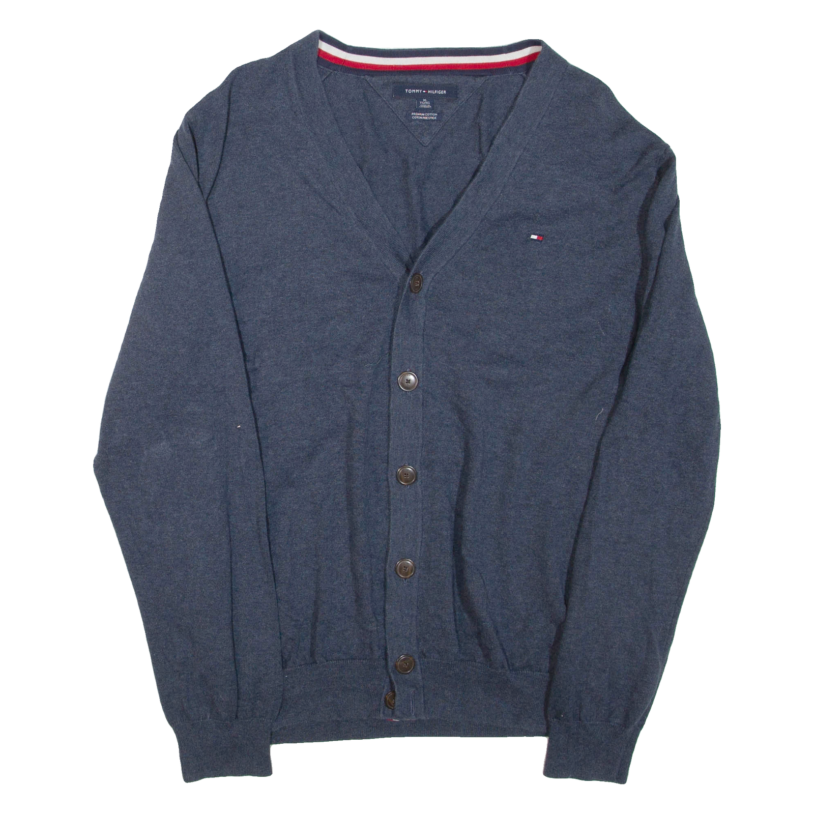 TOMMY HILFIGER Mens Jumper Blue V-Neck Tight Knit XL Refurbished - N/A refurbished available on Cerqular
