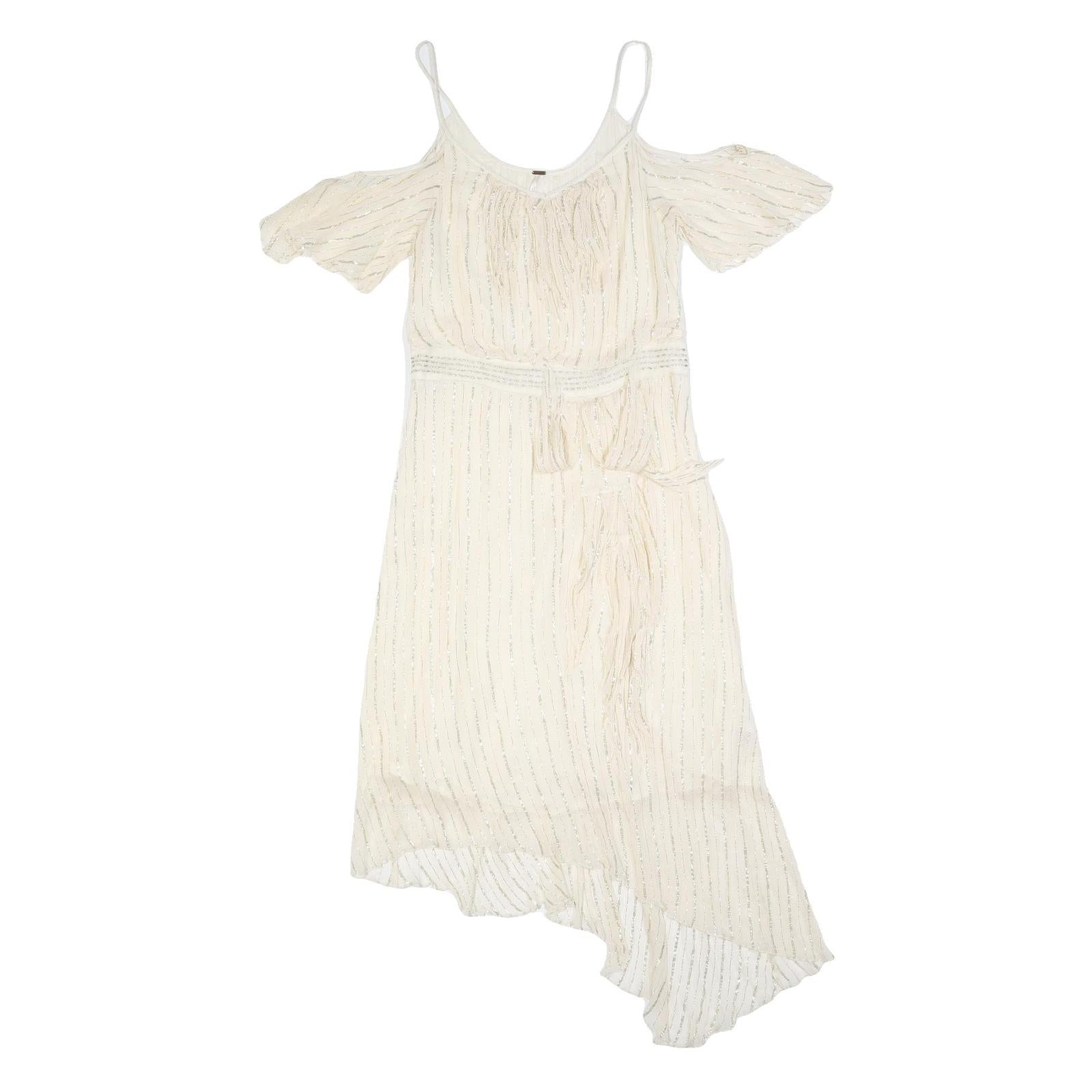 FREE PEOPLE Womens Cream & Silver Cold Shoulder Fit & Flare Woven Midi Dress Refurbished - N/A refurbished available on Cerqular