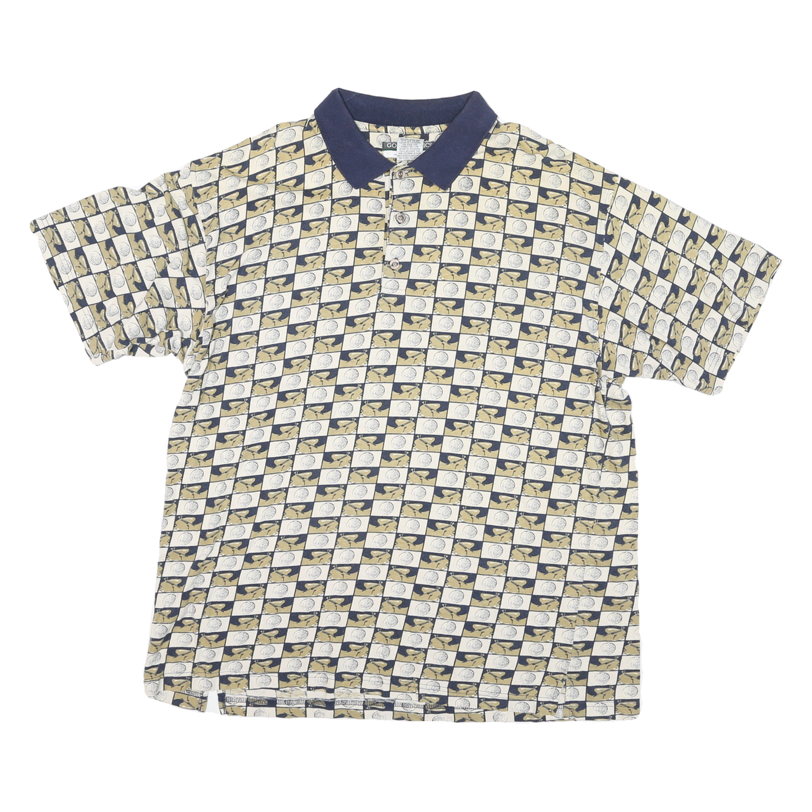 Golf Classics Mens Beige & Navy All Over Print Short Sleeve Polo Shirt XL Cotton Refurbished - N/A refurbished available on Cerqular