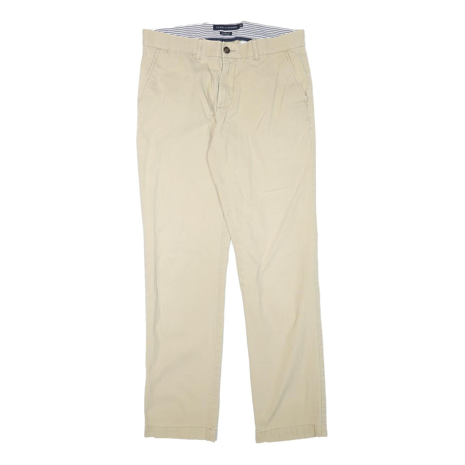 TOMMY HILFIGER Mens Cotton Blend Beige Slim Straight Trousers W32 L34 Casual Refurbished - N/A refurbished available on Cerqular