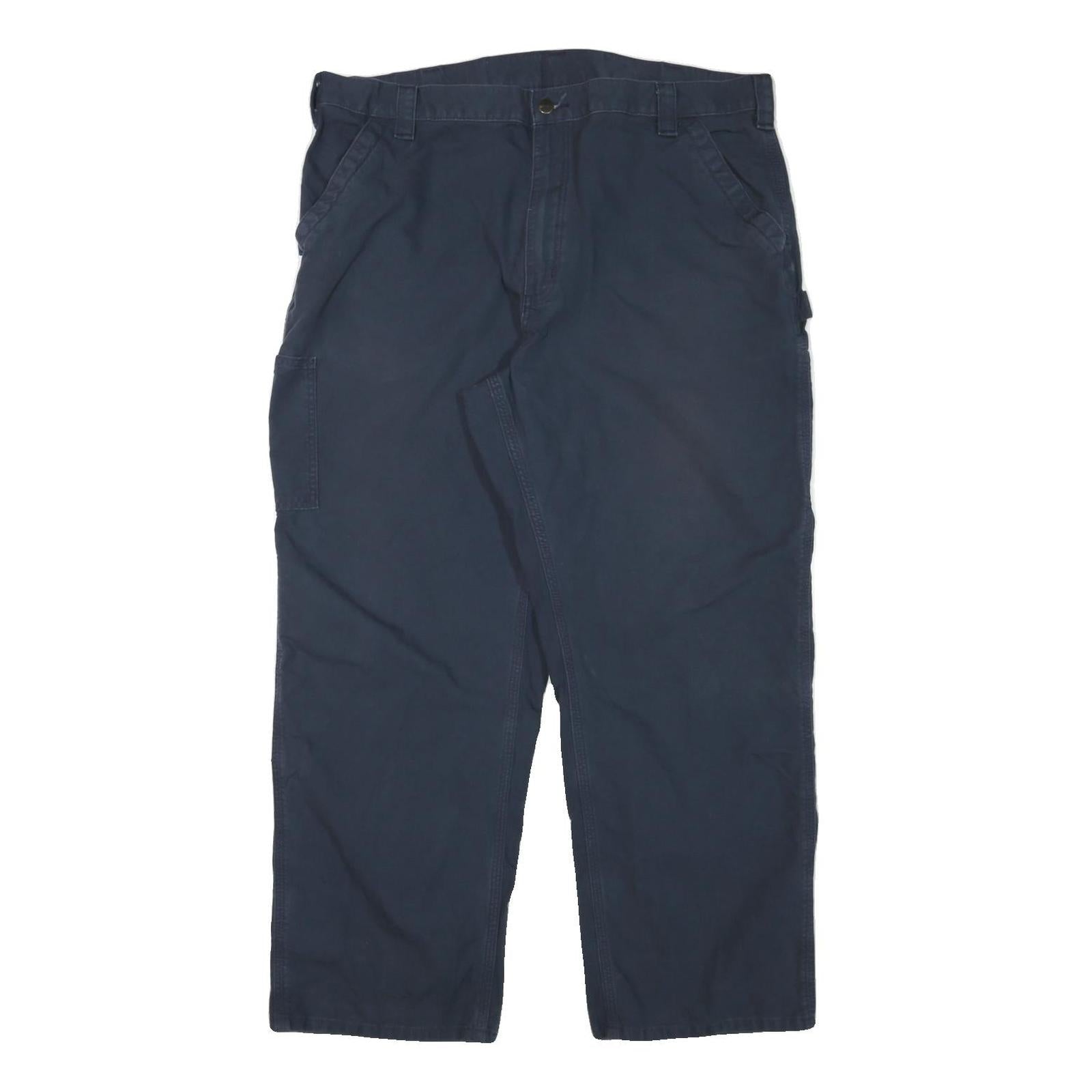CARHARTT Mens Cotton Blend Navy Relaxed Straight Trousers W40 L30 Workwear Zip Refurbished - N/A refurbished available on Cerqular