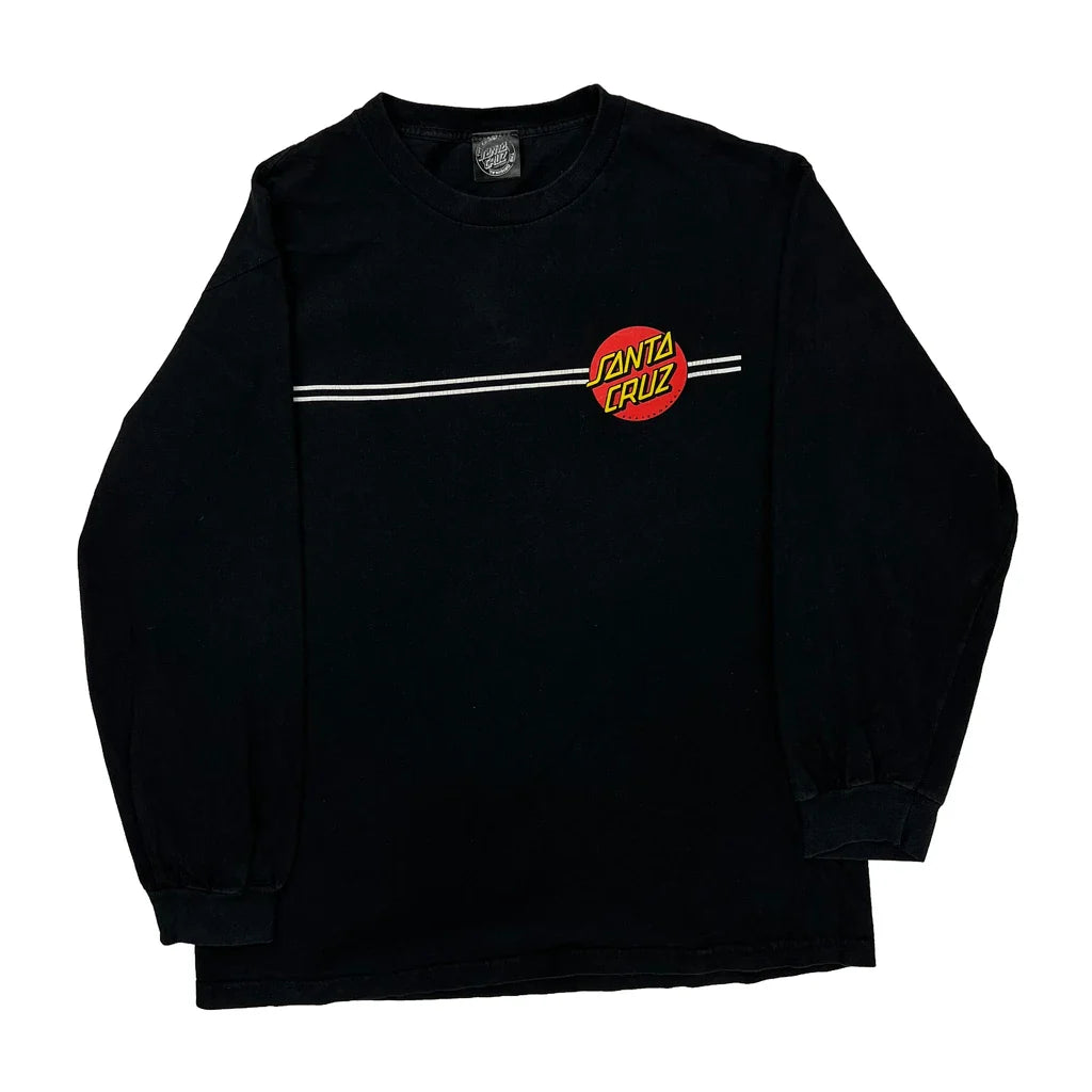 Skateboards Santa Cruz Graphic Long Sleeve T-Shirt - Medium Black Cotton Refurbished - Thrifted (note: this is a term often used to describe second- refurbished available on Cerqular
