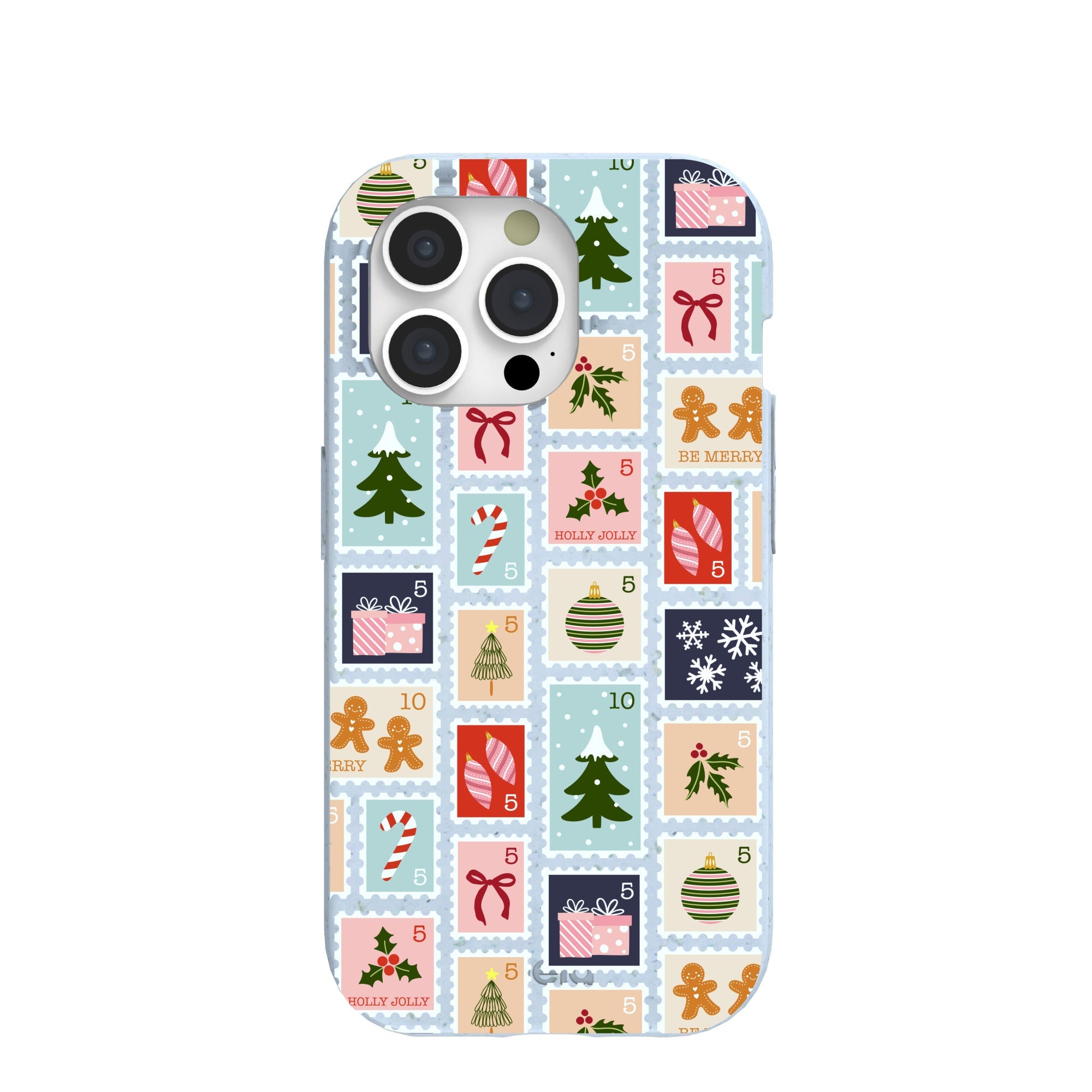 Powder Blue Noel Stamps iPhone 15 Pro Case Refurbished - Pela Case refurbished available on Cerqular