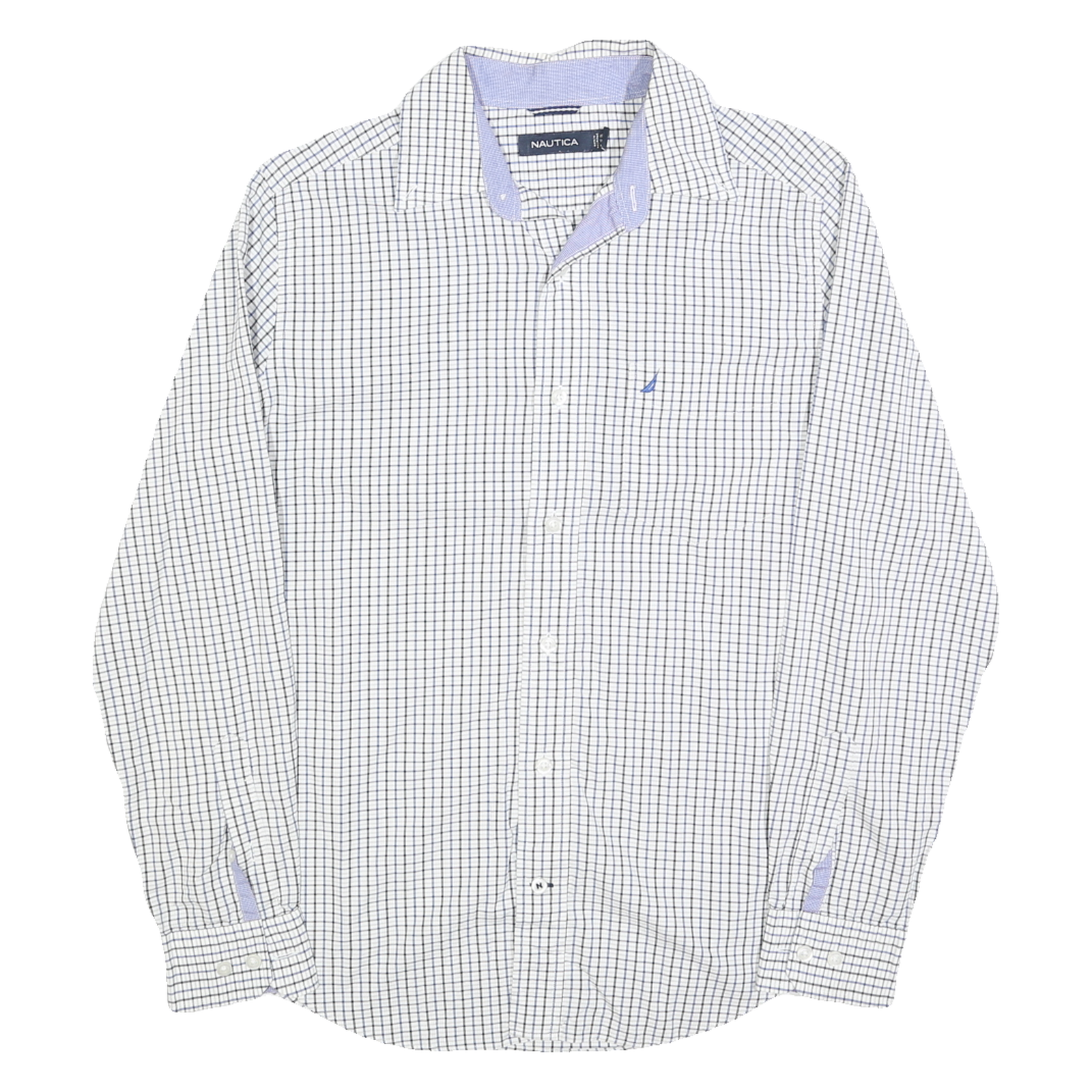 NAUTICA Mens White & Blue Checked Shirt S Cotton Blend Classic Fit Casual Button Refurbished - N/A refurbished available on Cerqular