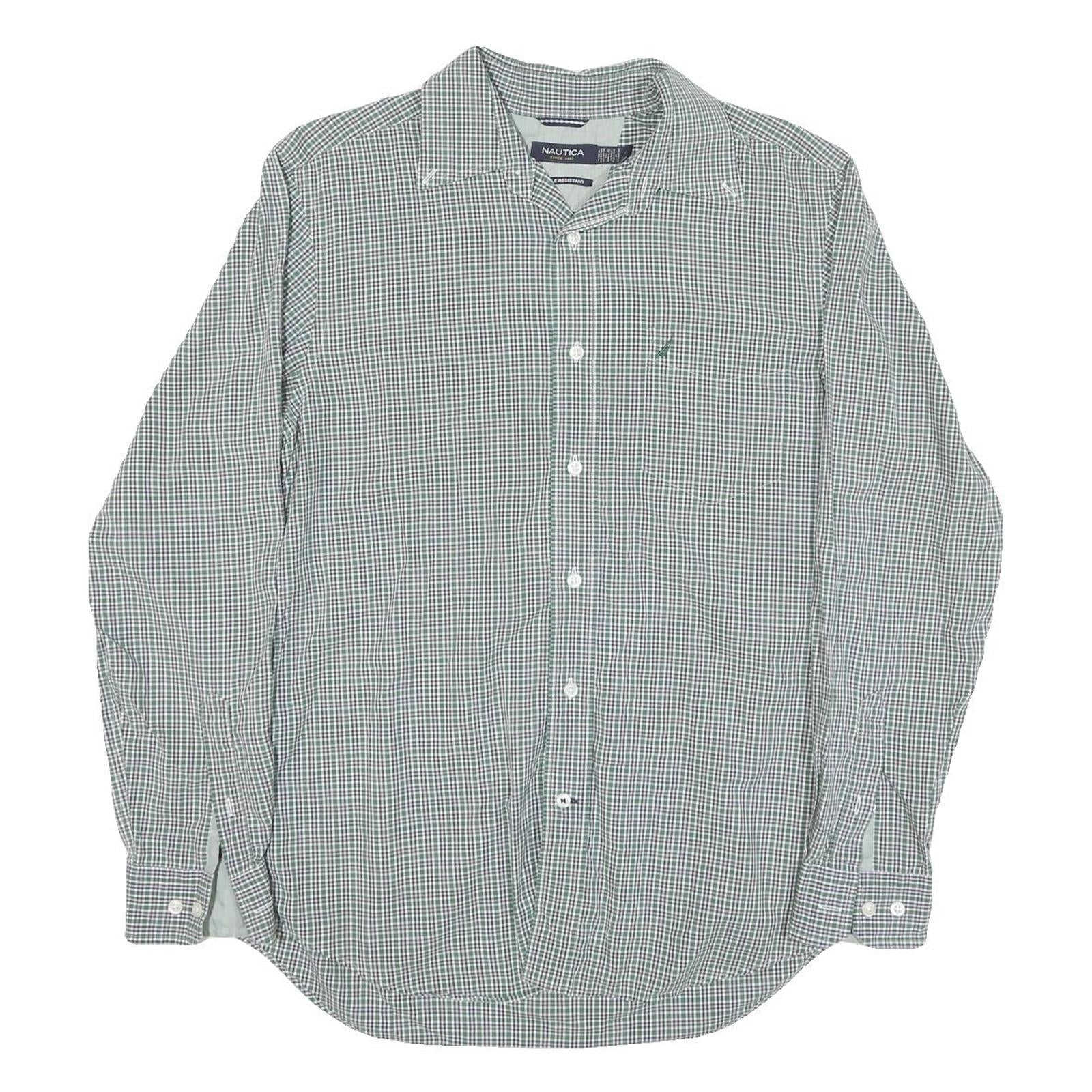 NAUTICA Mens Green & White Checked Shirt M Classic Cotton Blend Long Sleeve Refurbished - N/A refurbished available on Cerqular
