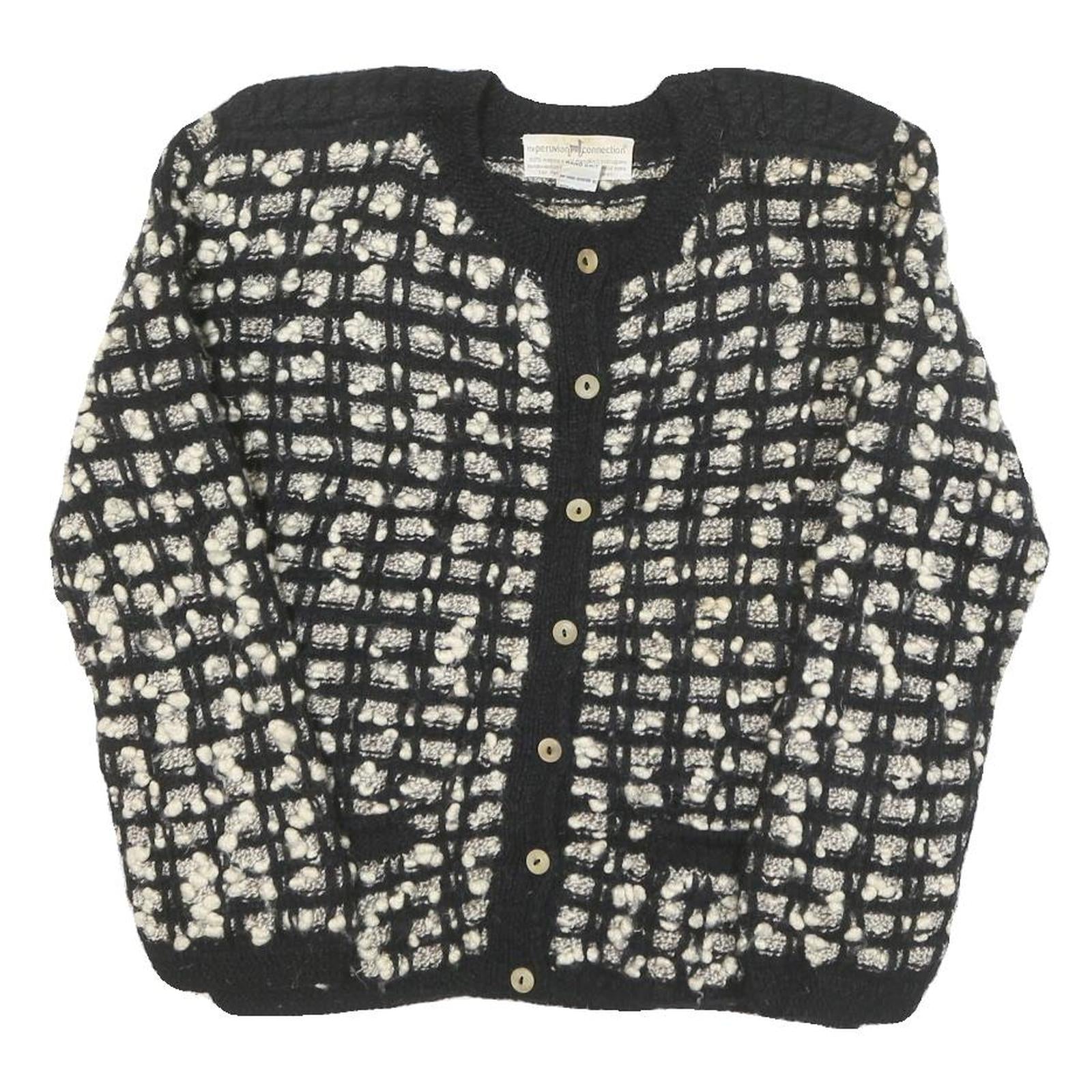 PERUVIAN CONNECTION Womens Black & Cream Patterned Wool Jumper Crew Neck Chunky Refurbished - N/A refurbished available on Cerqular