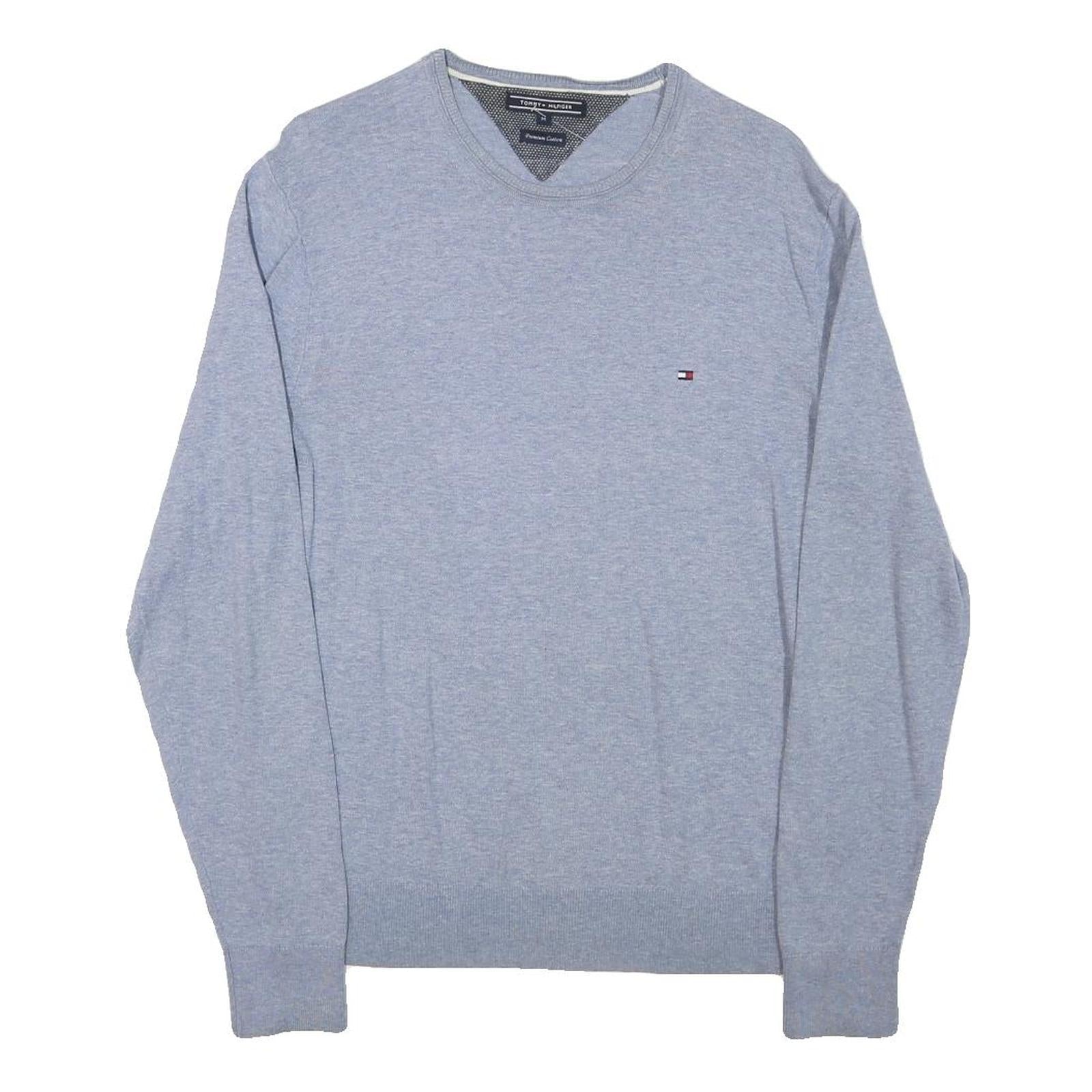 TOMMY HILFIGER Mens Grey Plain Cotton Blend Jumper Crew Neck Basic Knit M Casual Refurbished - N/A refurbished available on Cerqular