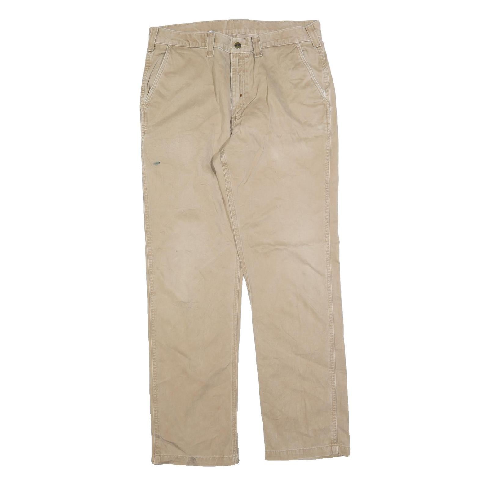 CARHARTT Mens Cotton Blend Beige Relaxed Straight Trousers W36 L34 Workwear Zip Refurbished - N/A refurbished available on Cerqular