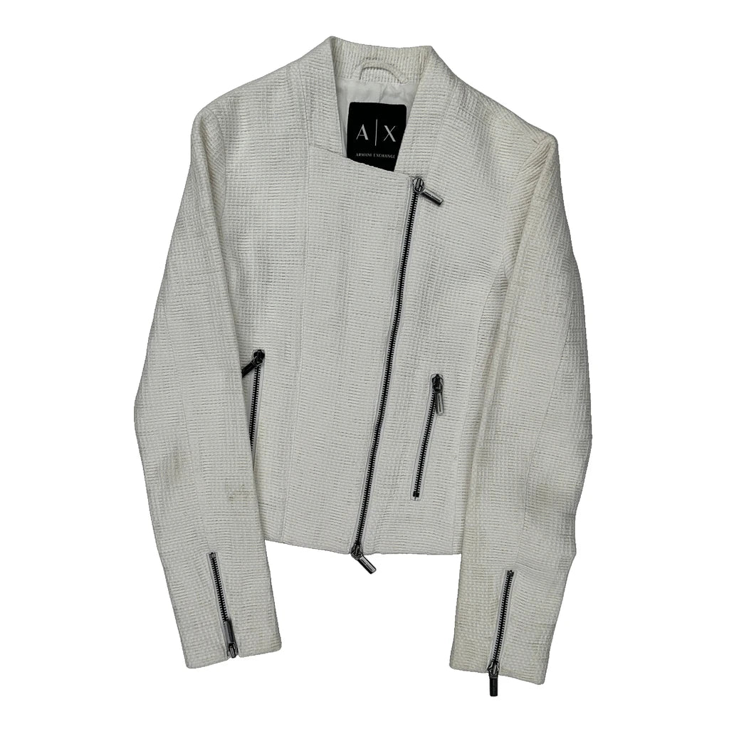 Armani Exchange Jacket - XS White Polyester Refurbished - Thrifted (note: this is a term often used to describe second- refurbished available on Cerqular