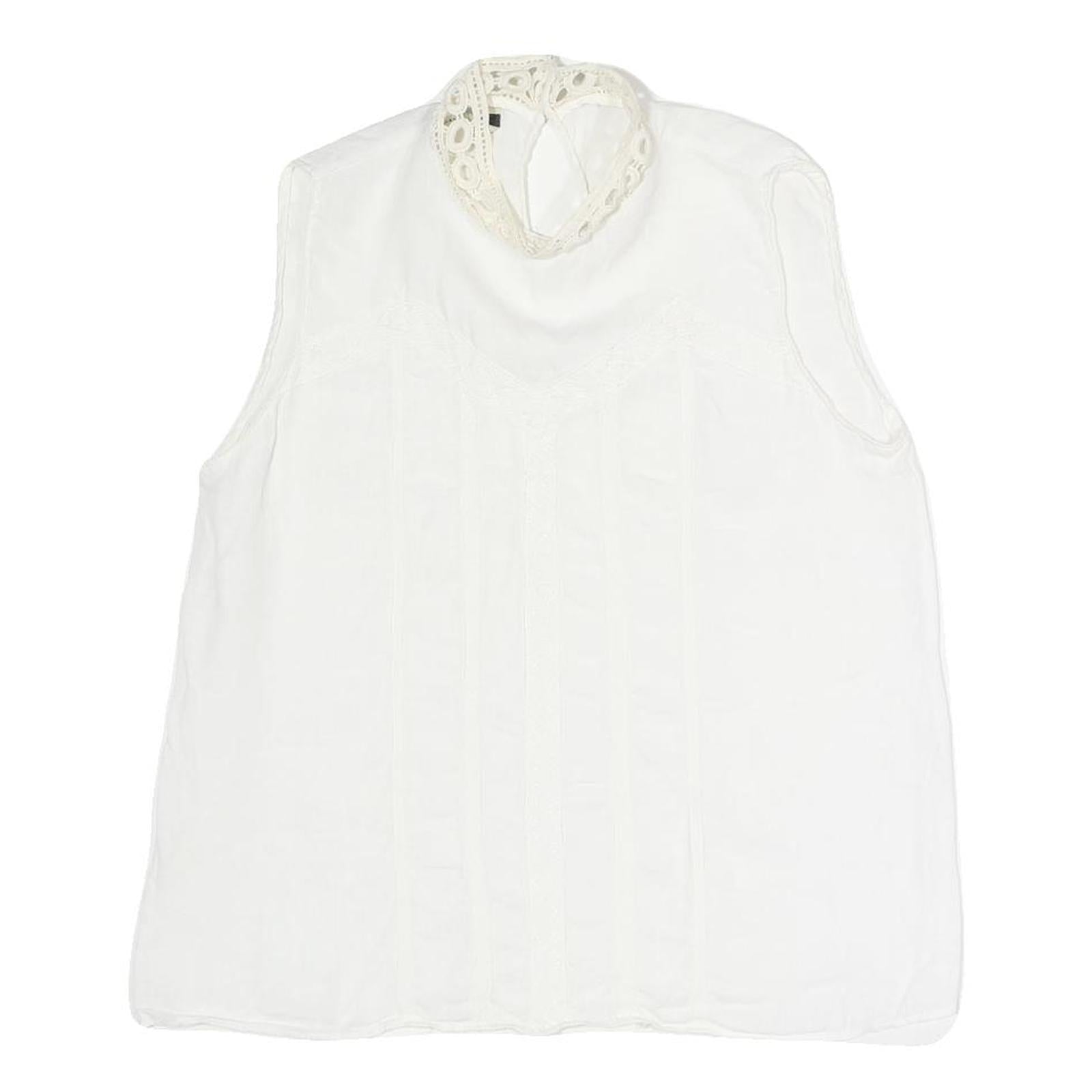 ZARA Womens White Sleeveless Blouse Stand-Up Collar Lace Detail S Summer Top Refurbished - N/A refurbished available on Cerqular