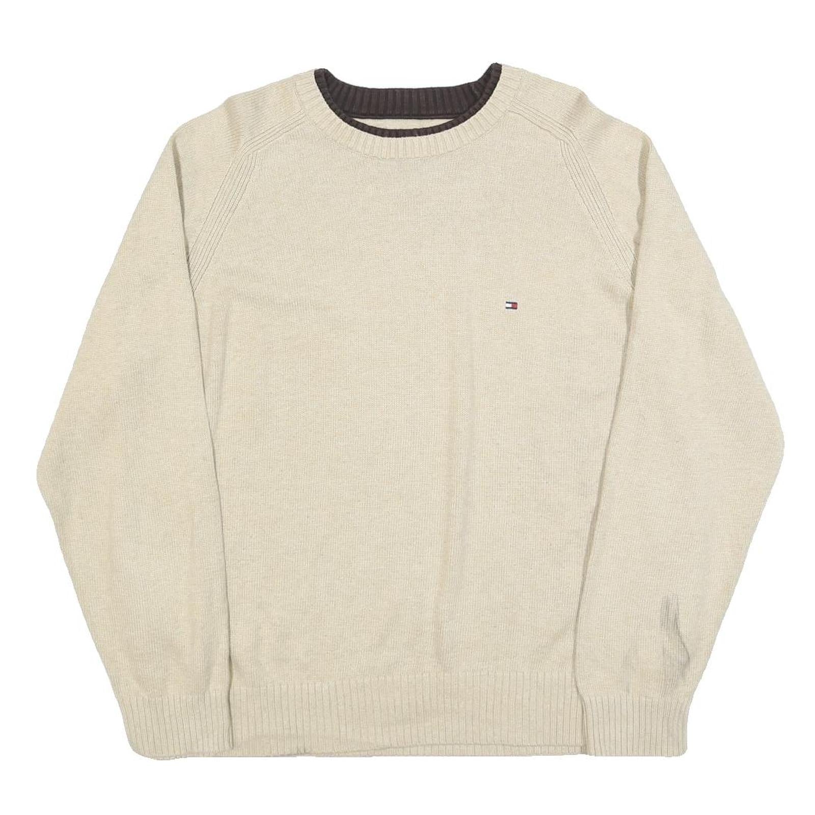 TOMMY HILFIGER Mens Beige Crew Neck Plain Cotton Jumper L Lightweight Casual Refurbished - N/A refurbished available on Cerqular