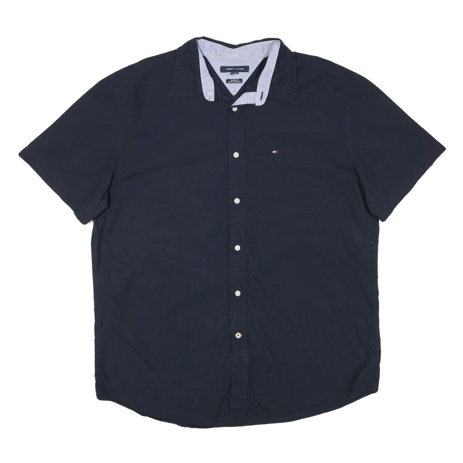 TOMMY HILFIGER Mens Blue Shirt XL Cotton Blend Short Sleeve Casual Button Down Refurbished - N/A refurbished available on Cerqular