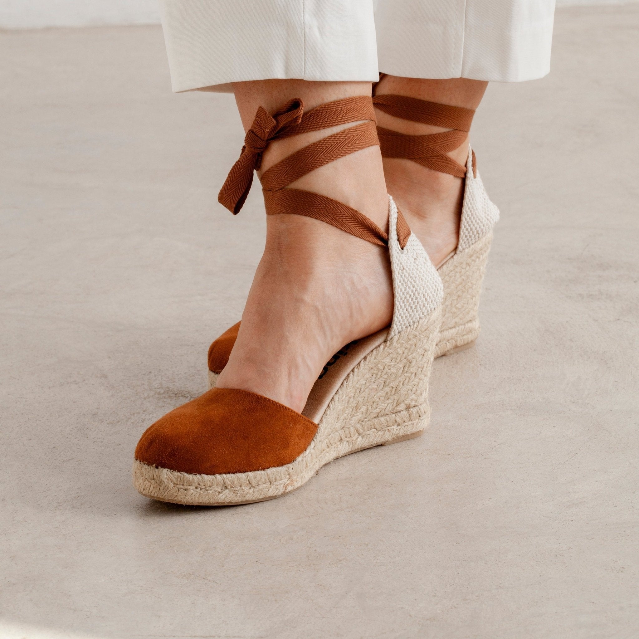 Galera Vegan Suede Espadrille Wedges - Caramel | Select size: 8 US (39EU) | Color: Caramel Brown Refurbished - N/A refurbished available on Cerqular