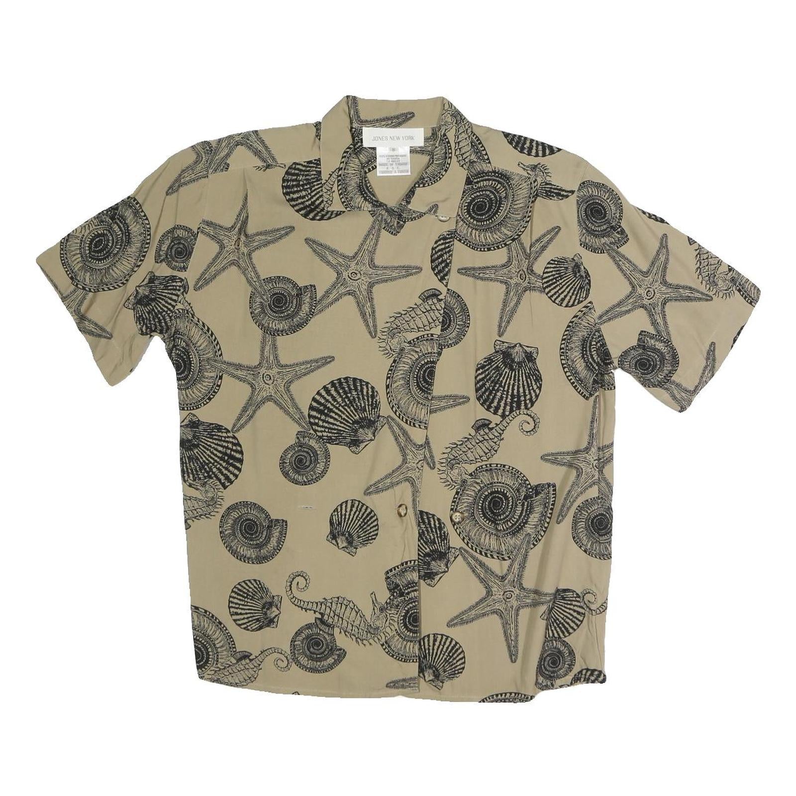 JONES NEW YORK Womens Beige Seashell Print Shirt Short Sleeve Collared M Relaxed Refurbished - N/A refurbished available on Cerqular