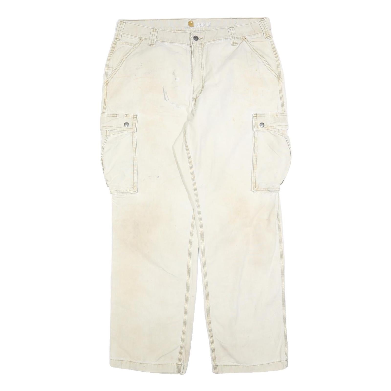CARHARTT Mens Cotton Blend Cream Relaxed Cargo Trousers W38 L32 Workwear Refurbished - N/A refurbished available on Cerqular