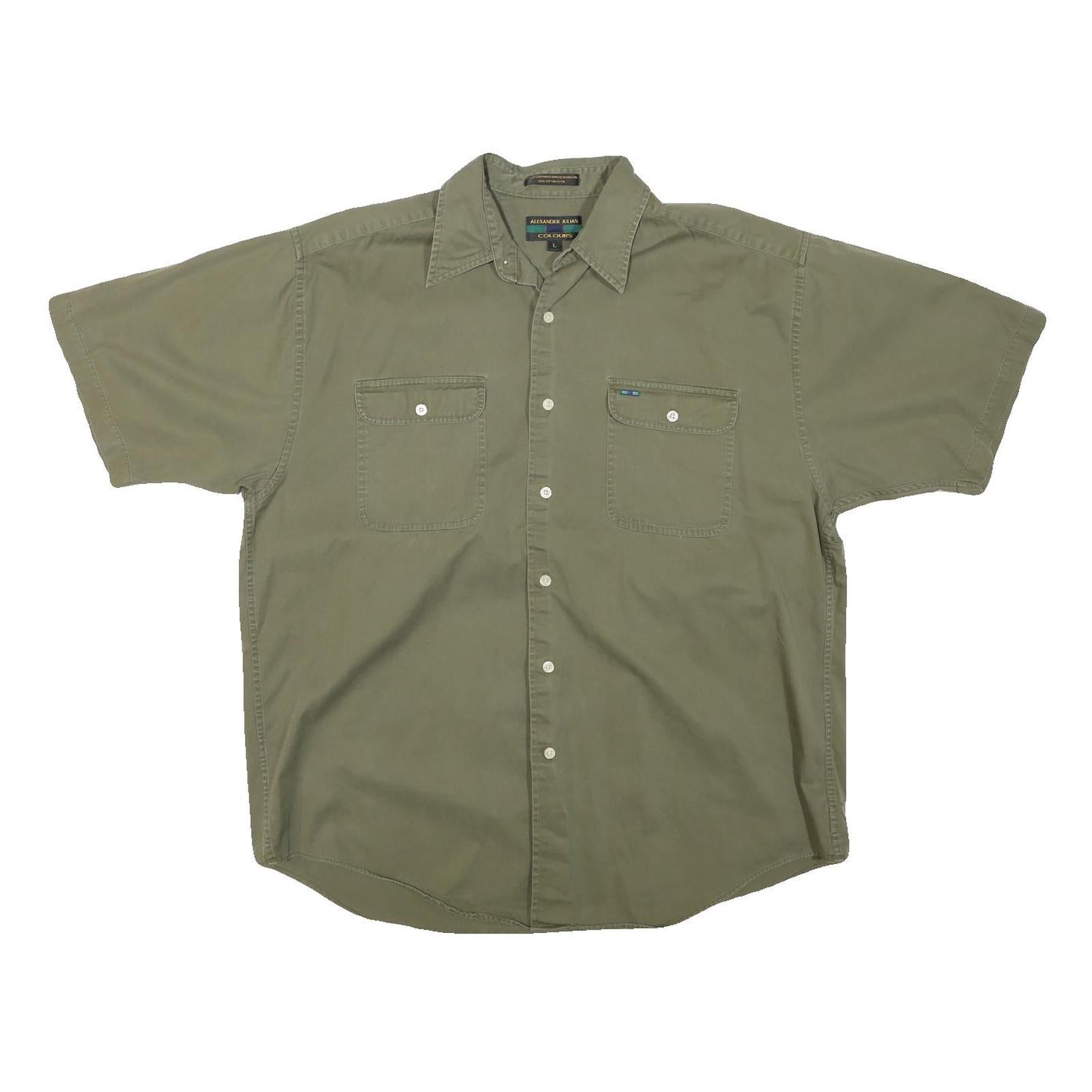 COLOURS Mens Green Short Sleeve Shirt L Casual Cotton Blend Button Pocket Refurbished - N/A refurbished available on Cerqular