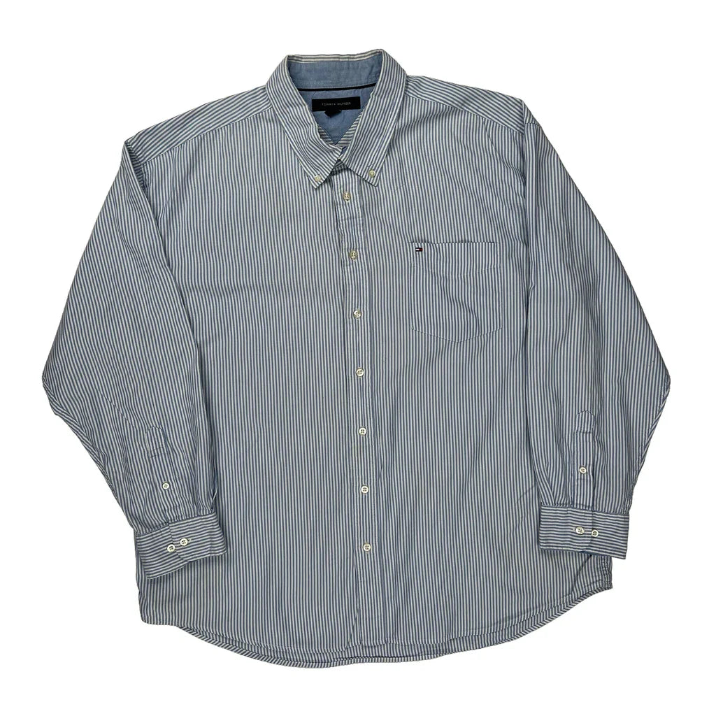 Tommy Hilfiger Striped Shirt - 2XL Blue Cotton Refurbished - Thrifted (note: this is a term often used to describe second- refurbished available on Cerqular