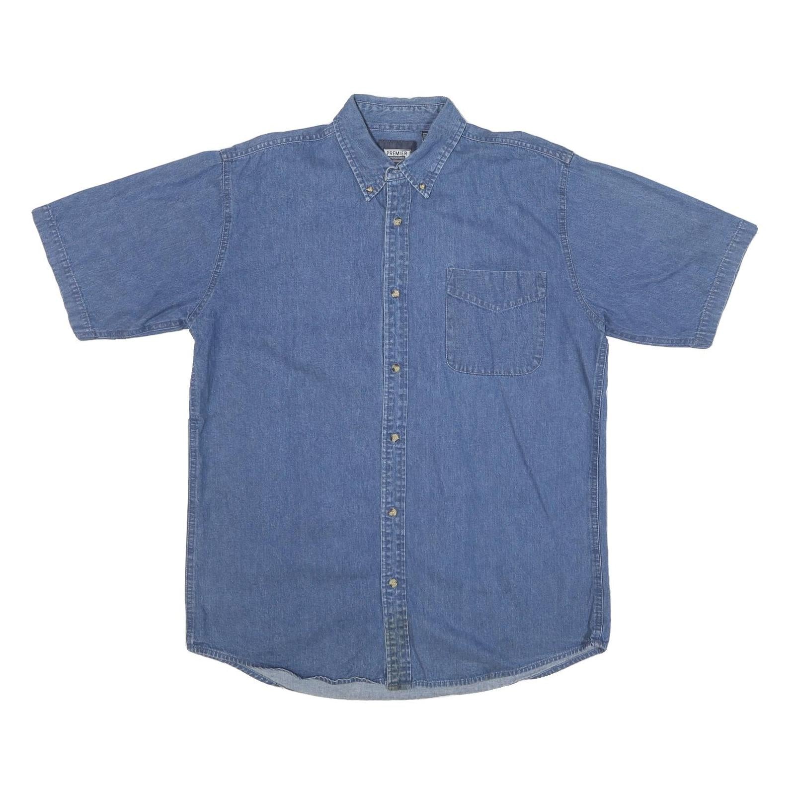 PREMIER Mens Blue Cotton Blend Shirt L Button Down Casual Short Sleeve Refurbished - N/A refurbished available on Cerqular