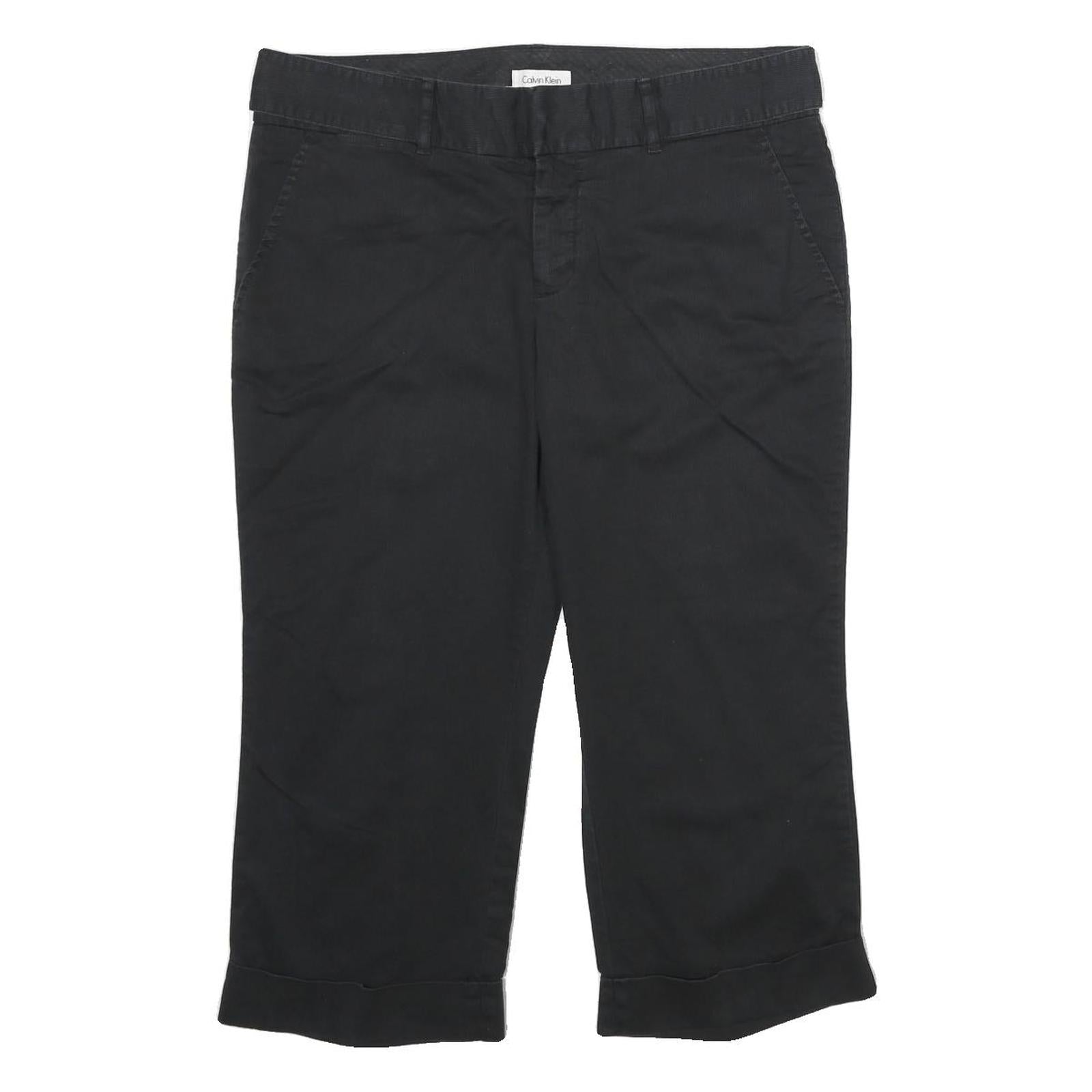CALVIN KLEIN Womens Cotton Blend Black Regular Fit Cropped Trousers W34 L22 Refurbished - N/A refurbished available on Cerqular