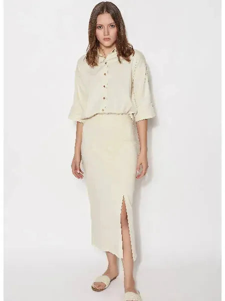Tierra Fitted Skirt | Size: 38 | Color: Natural Refurbished - N/A (Anjum Khan is a personal name, not a brand refurbished available on Cerqular