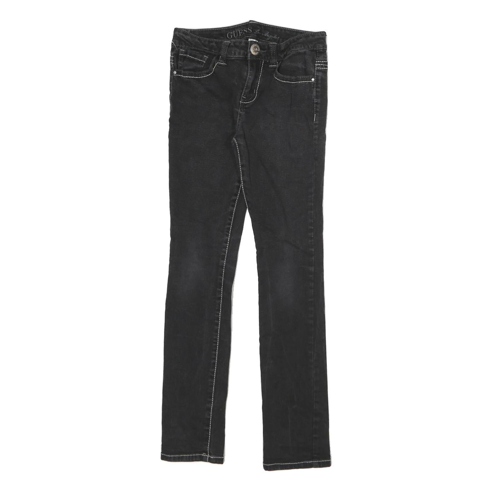 GUESS Womens Black Slim Jeans Denim W24 L25 Contrast Stitching Zip Closure Refurbished - N/A refurbished available on Cerqular