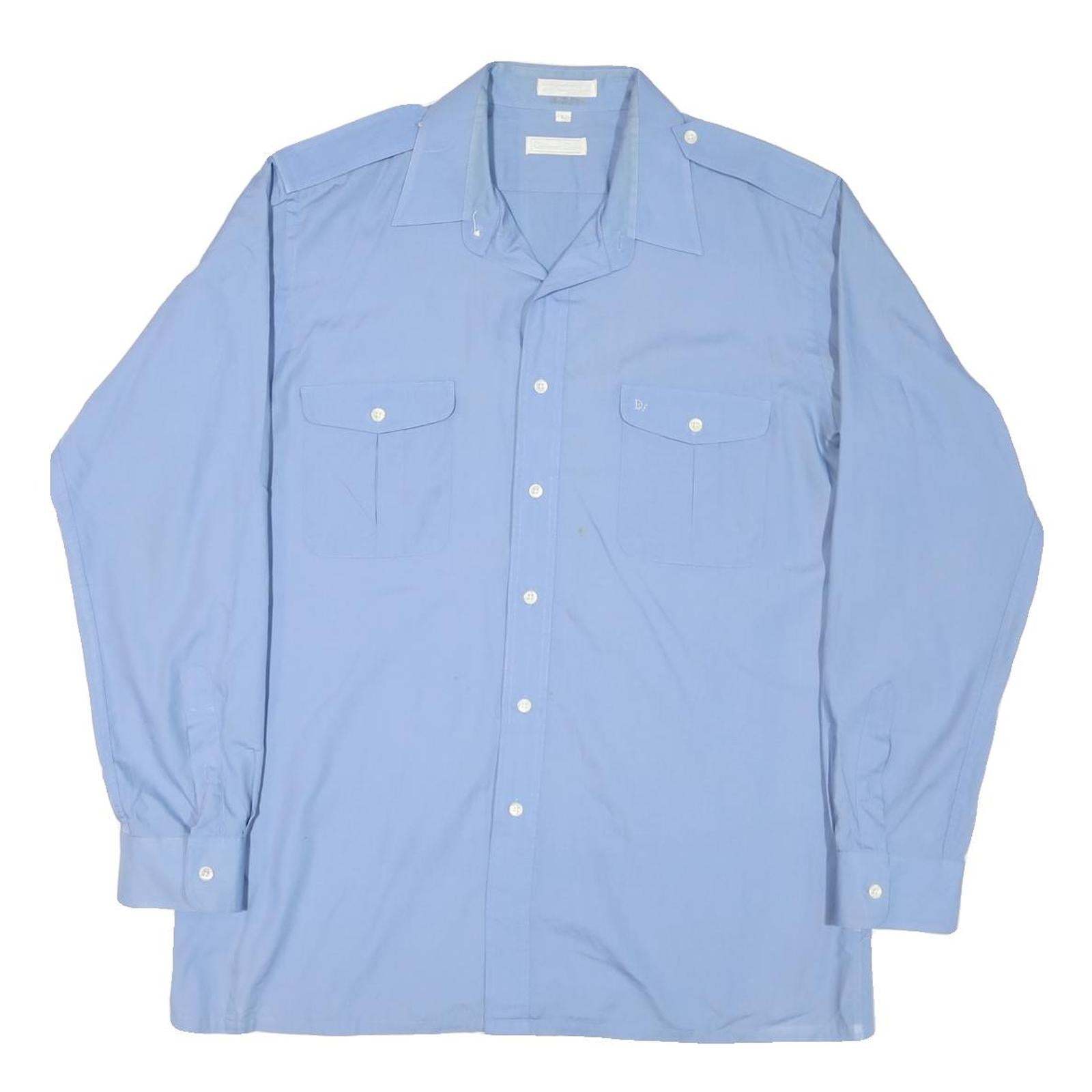 CHRISTIAN DIOR Mens Blue Plain Cotton Blend Shirt L Classic Button Pocket Refurbished - N/A refurbished available on Cerqular