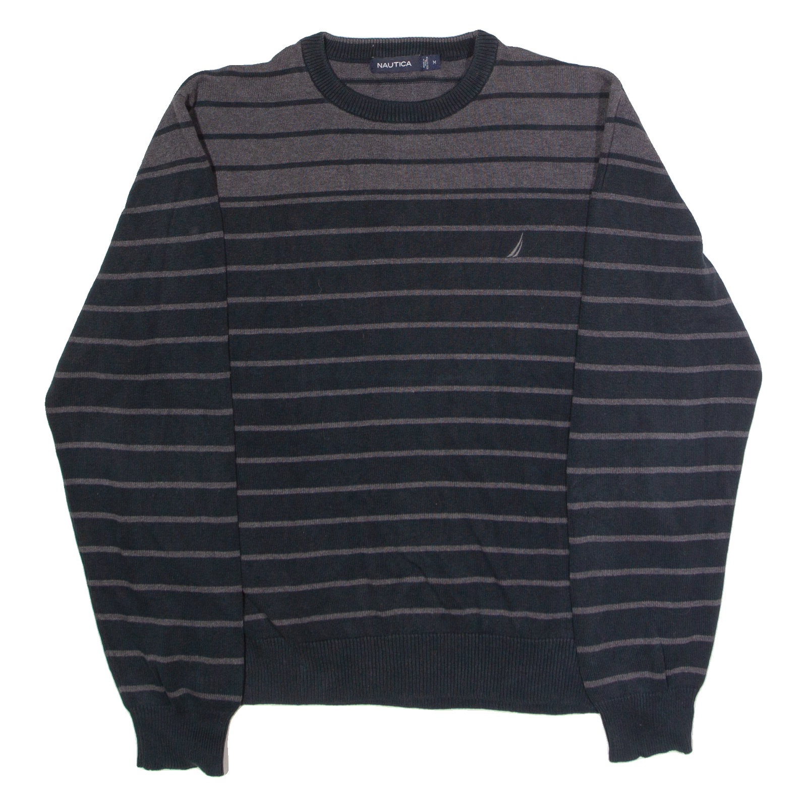 NAUTICA Mens Patterned Jumper Black Striped Crew Neck Tight Knit M Refurbished - N/A refurbished available on Cerqular