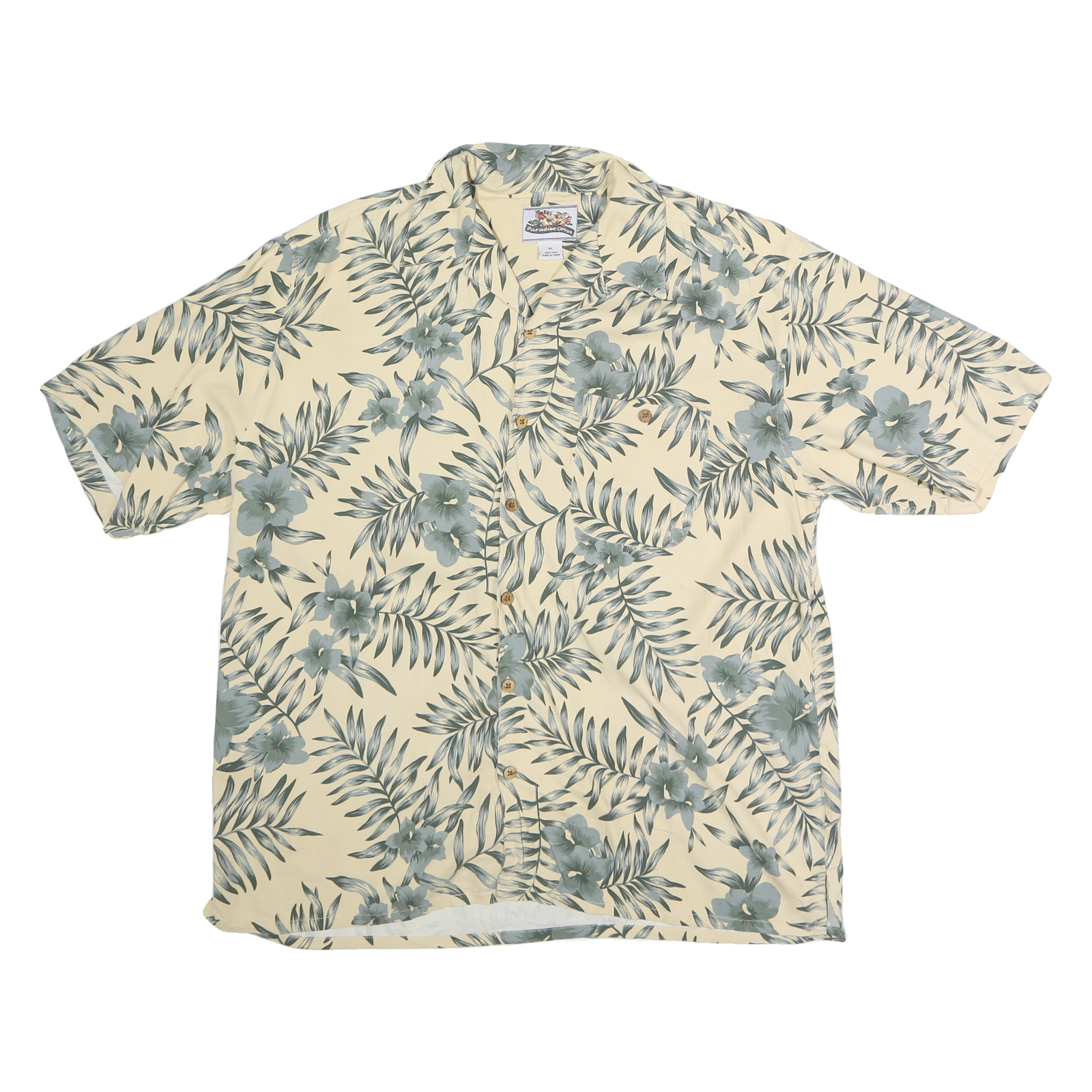 PARADISE COVES Mens Cream & Grey Floral Cotton Shirt XL Hawaiian Casual Summer Refurbished - N/A refurbished available on Cerqular