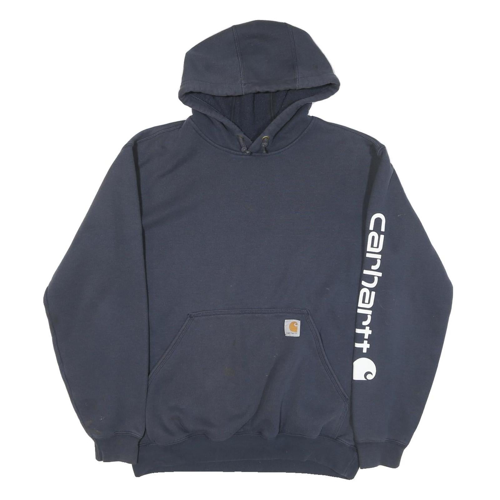 CARHARTT Mens Navy Blue Hoodie M Cotton Blend Pullover Logo Print Refurbished - N/A refurbished available on Cerqular