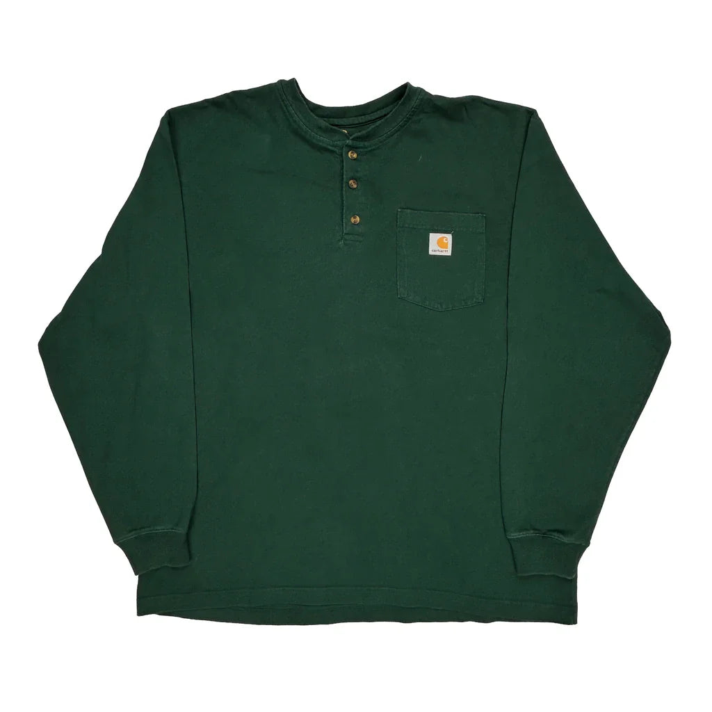 Buy Carhartt Long Sleeve T-Shirt - XL Green Cotton Refurbished - $60.29 Carhartt Long Sleeve T-Shirt - XL Green Cotton Refurbished - Thrifted (note: this is a term often used to describe second- refurbished available on Cerqular