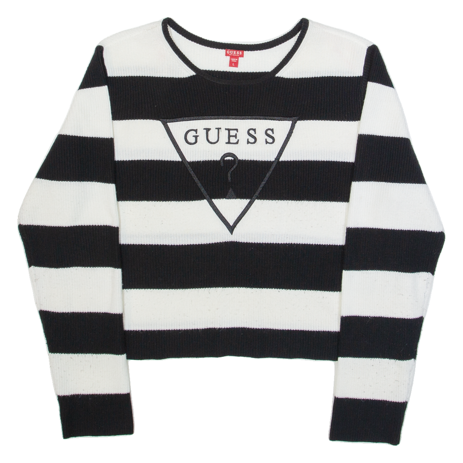 GUESS Womens Patterned Jumper White Striped Tight Knit L Refurbished - N/A refurbished available on Cerqular