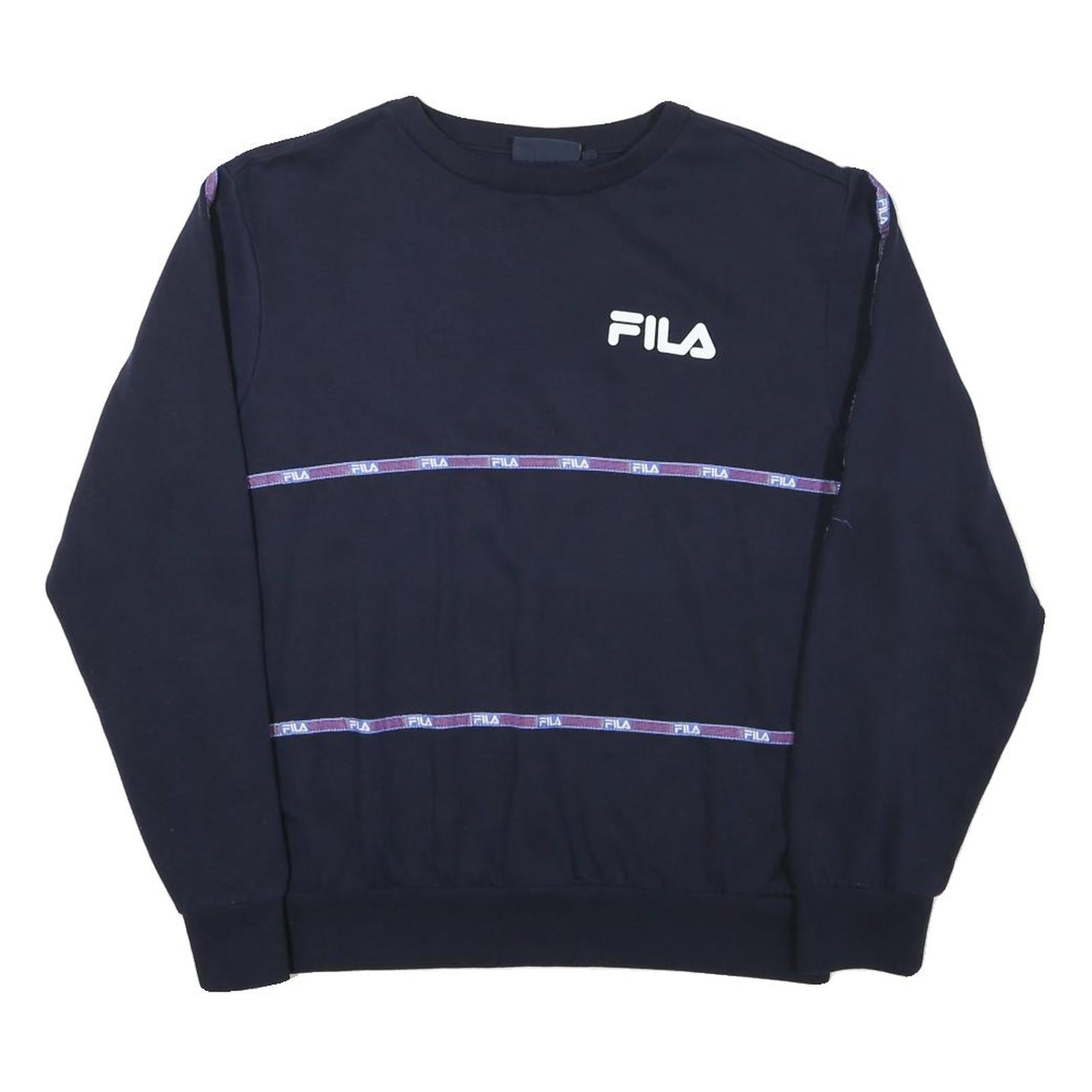 FILA Mens Navy Blue Sweatshirt M Crew Neck Cotton Blend Pullover Logo Tape Refurbished - N/A refurbished available on Cerqular